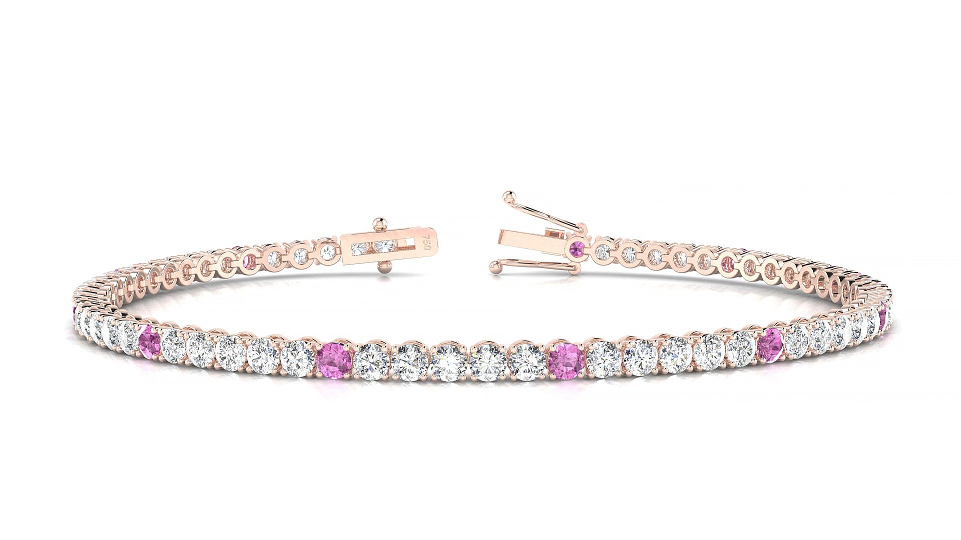 Firenze 1-5 | 18k Rose Gold 2.5 mm Round Natural Pink Sapphire & Diamond 15 cm Tennis Bracelet