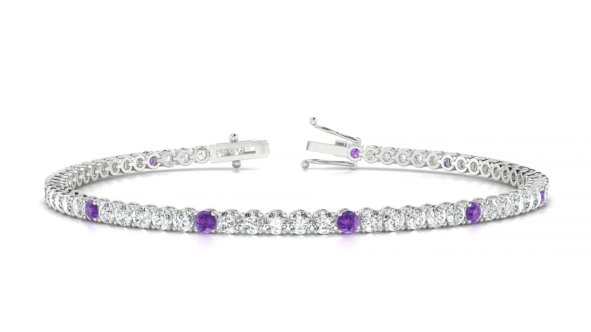 Firenze 1-5 | 18k White Gold 2.5 mm Round Natural Amethyst & Diamond Tennis Bracelet