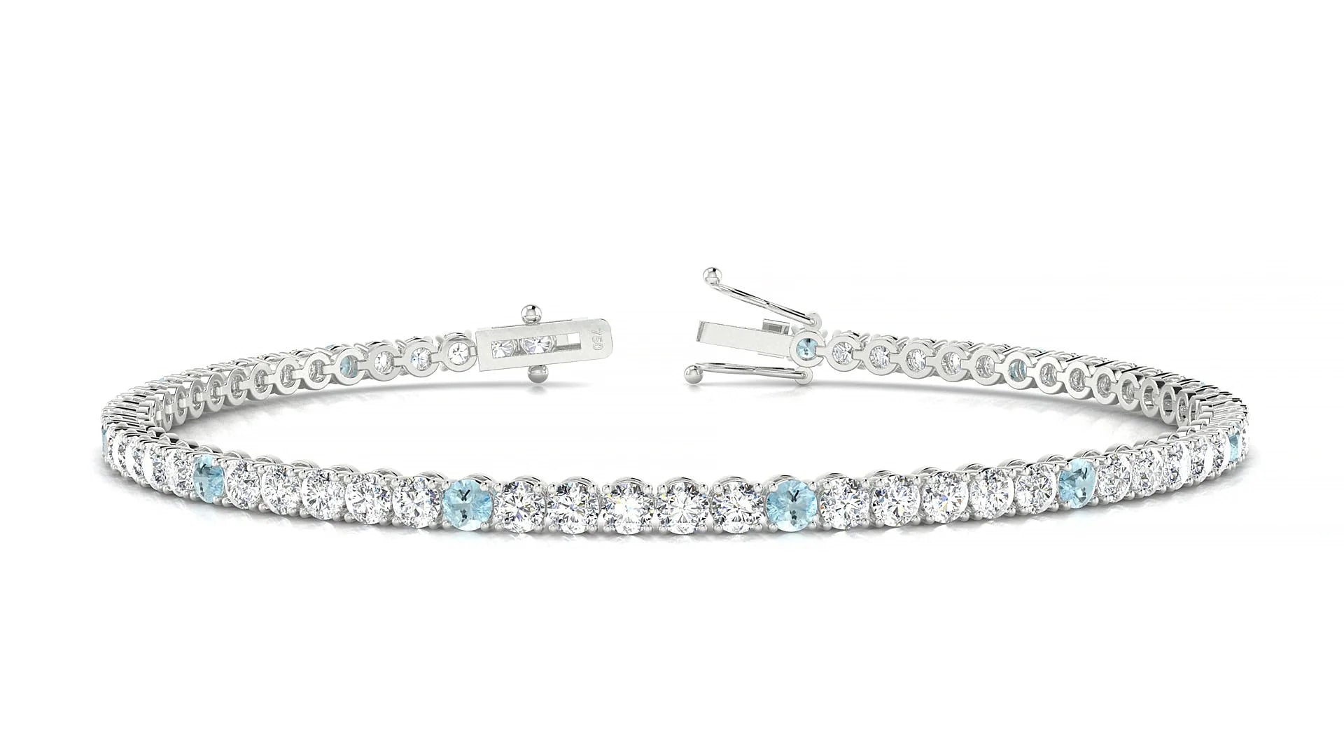 Firenze 1-5 | 18k White Gold 2.5 mm Round Natural Aquamarine & Diamond Tennis Bracelet