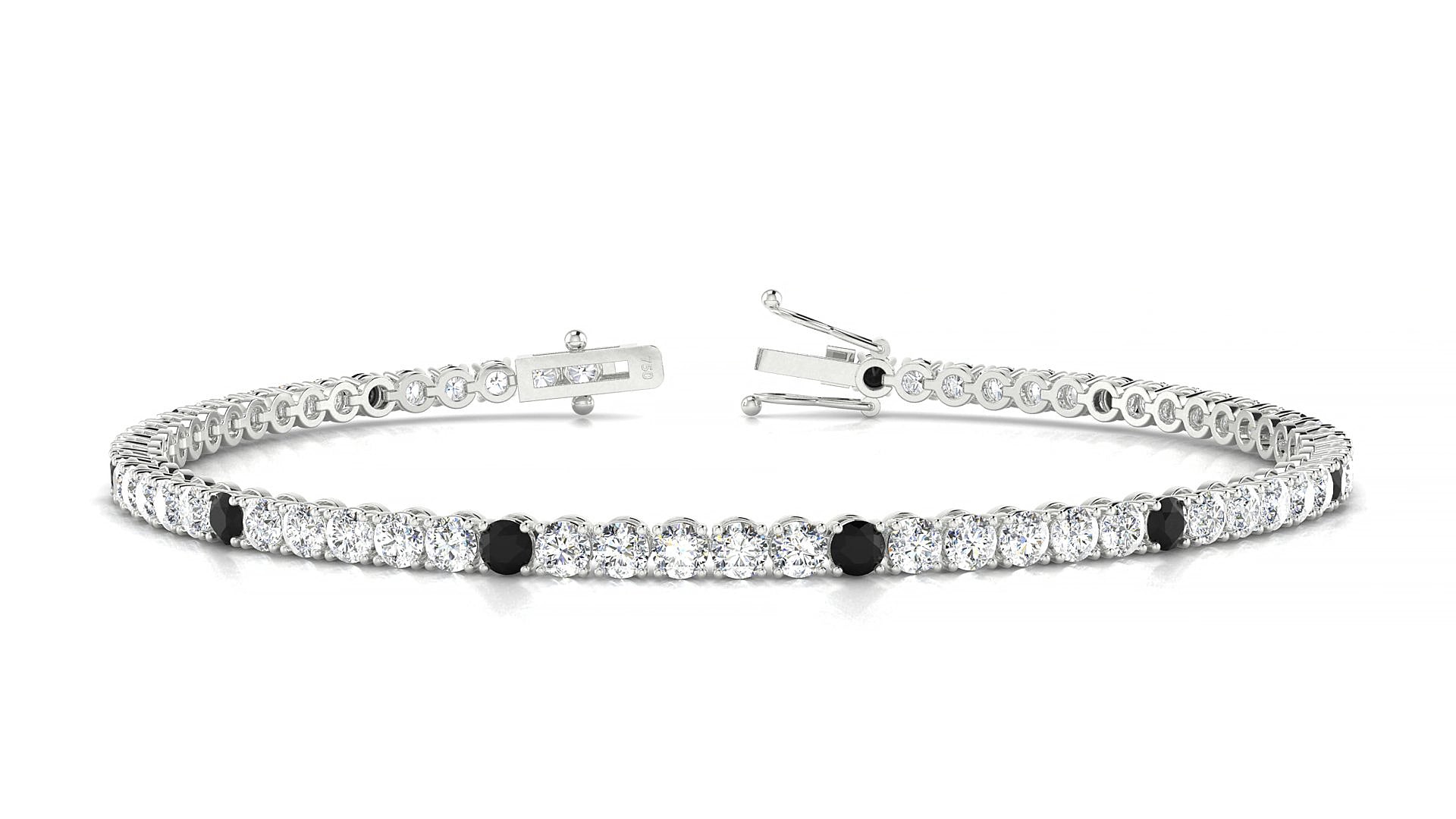 Firenze 1-5 | 18k White Gold 2.5 mm Round Natural Black Diamond & Diamond 15 cm Tennis Bracelet