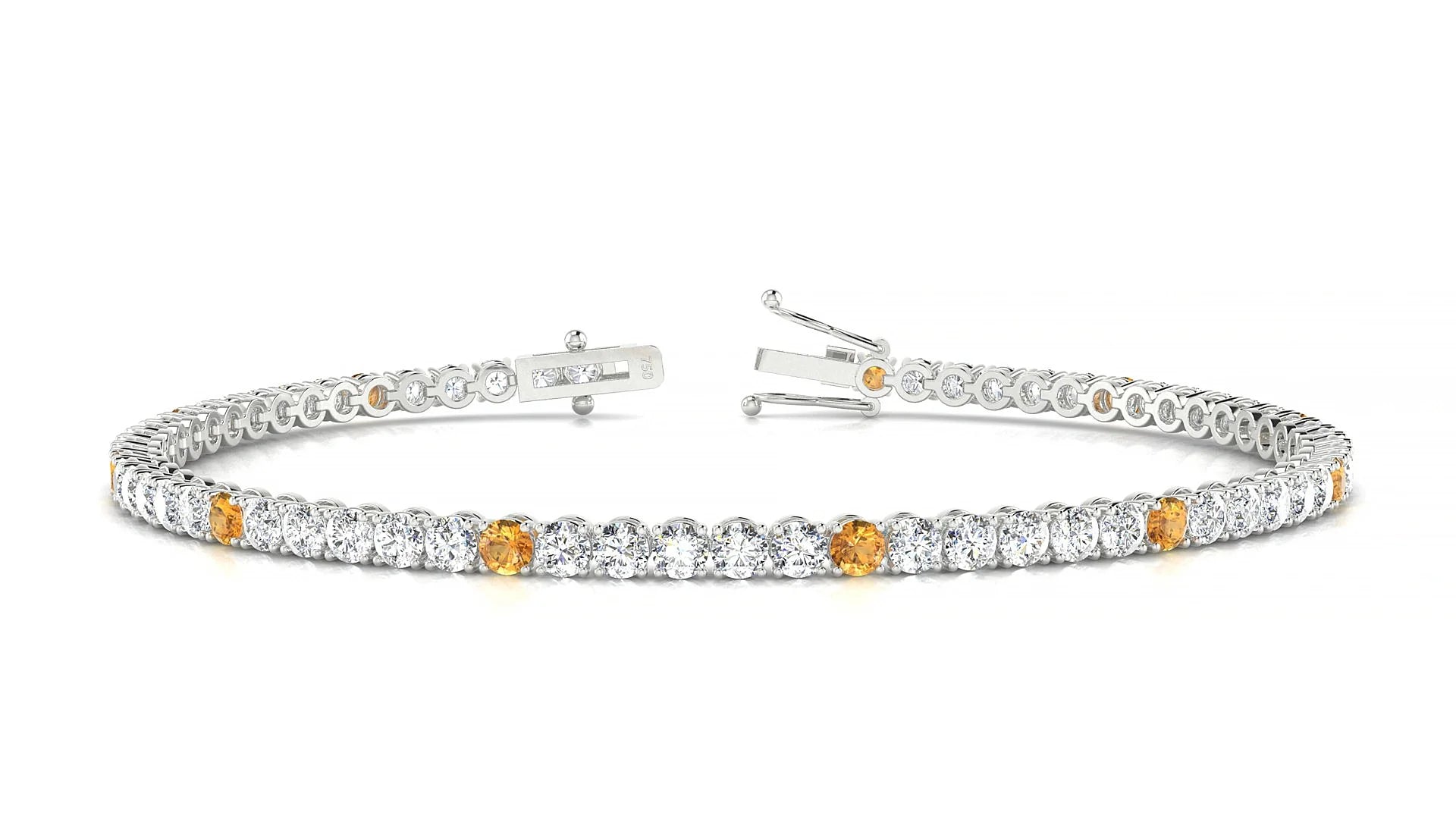 Firenze 1-5 | 18k White Gold 2.5 mm Round Natural Citrine & Diamond Tennis Bracelet