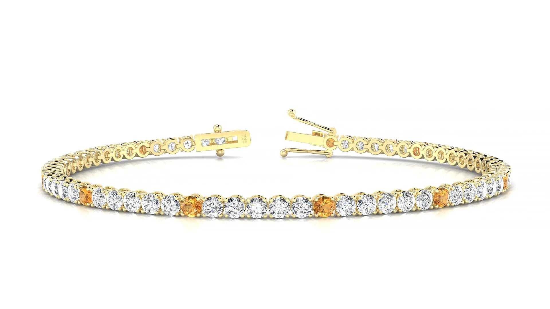 Firenze 1-5 | 18k Yellow Gold 2.5 mm Round Natural Citrine & Diamond Tennis Bracelet