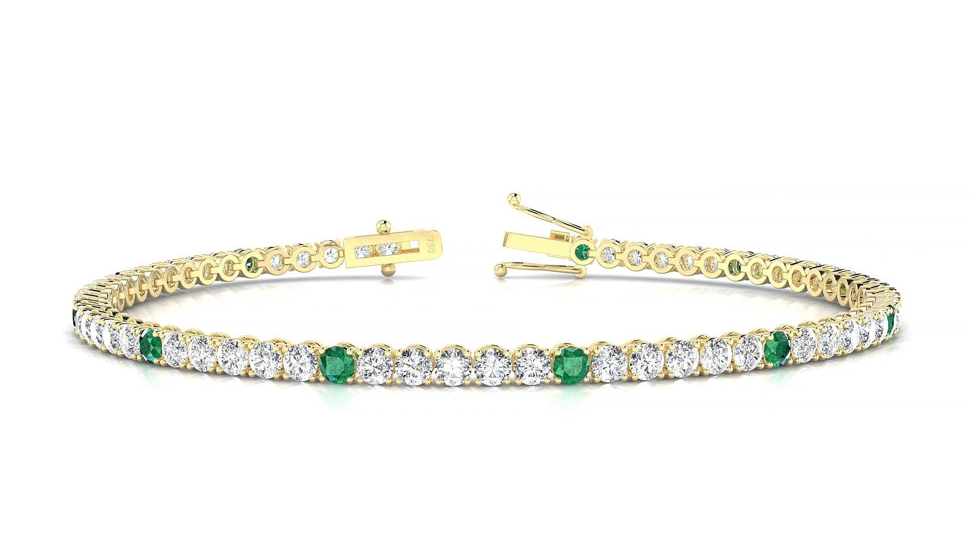Firenze 1-5 | 18k Yellow Gold 2.5 mm Round Natural Emerald & Diamond 19 cm Tennis Bracelet