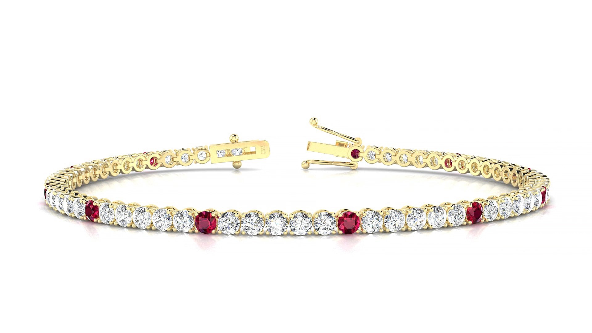 Firenze 1-5 | 18k Yellow Gold 2.5 mm Round Natural Ruby & Diamond 15 cm Tennis Bracelet