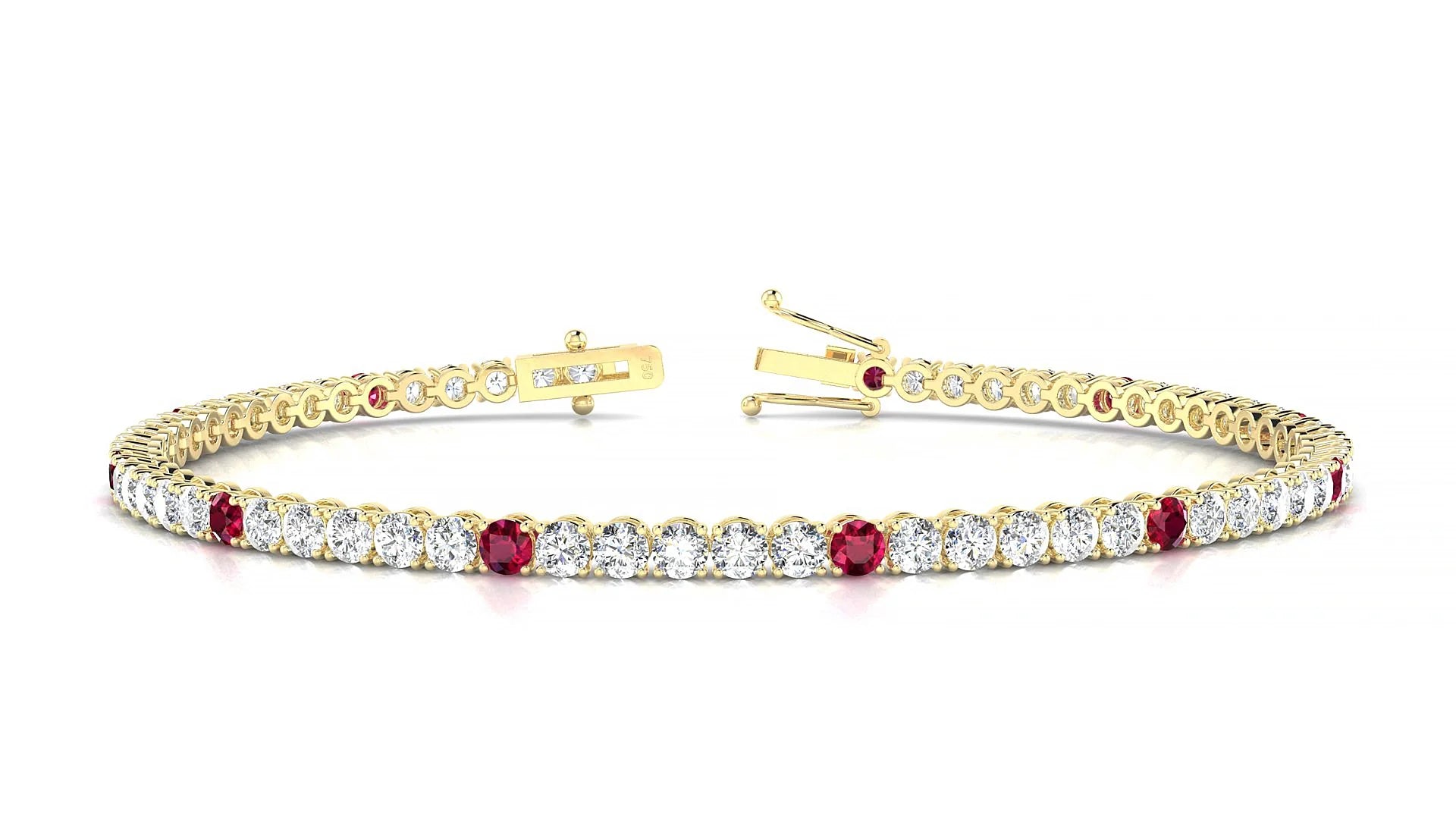 Firenze 1-5 | 18k Yellow Gold 2.5 mm Round Natural Ruby & Diamond Tennis Bracelet