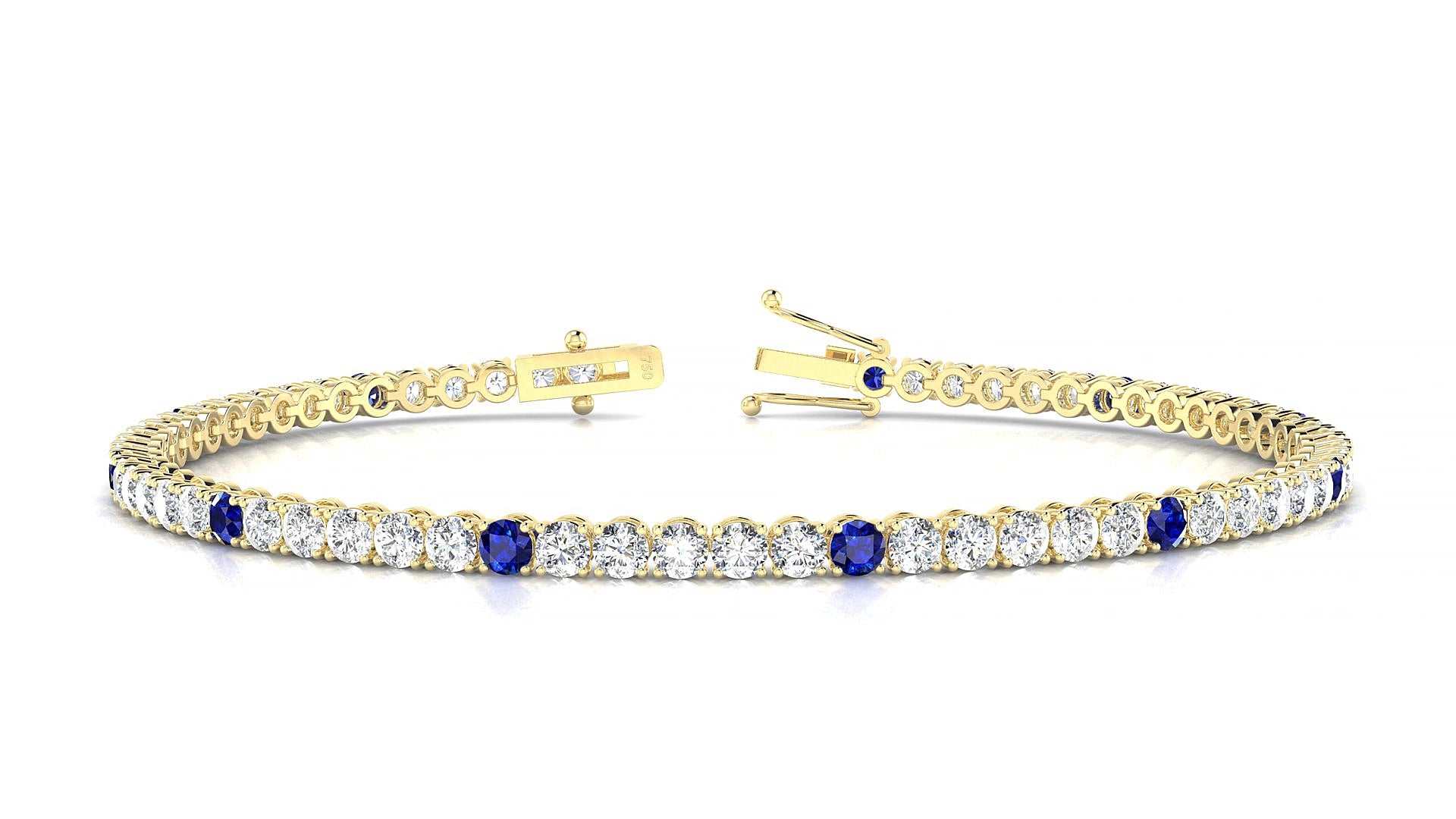 Firenze 1-5 | 18k Yellow Gold 2.5 mm Round Natural Sapphire & Diamond 15 cm Tennis Bracelet