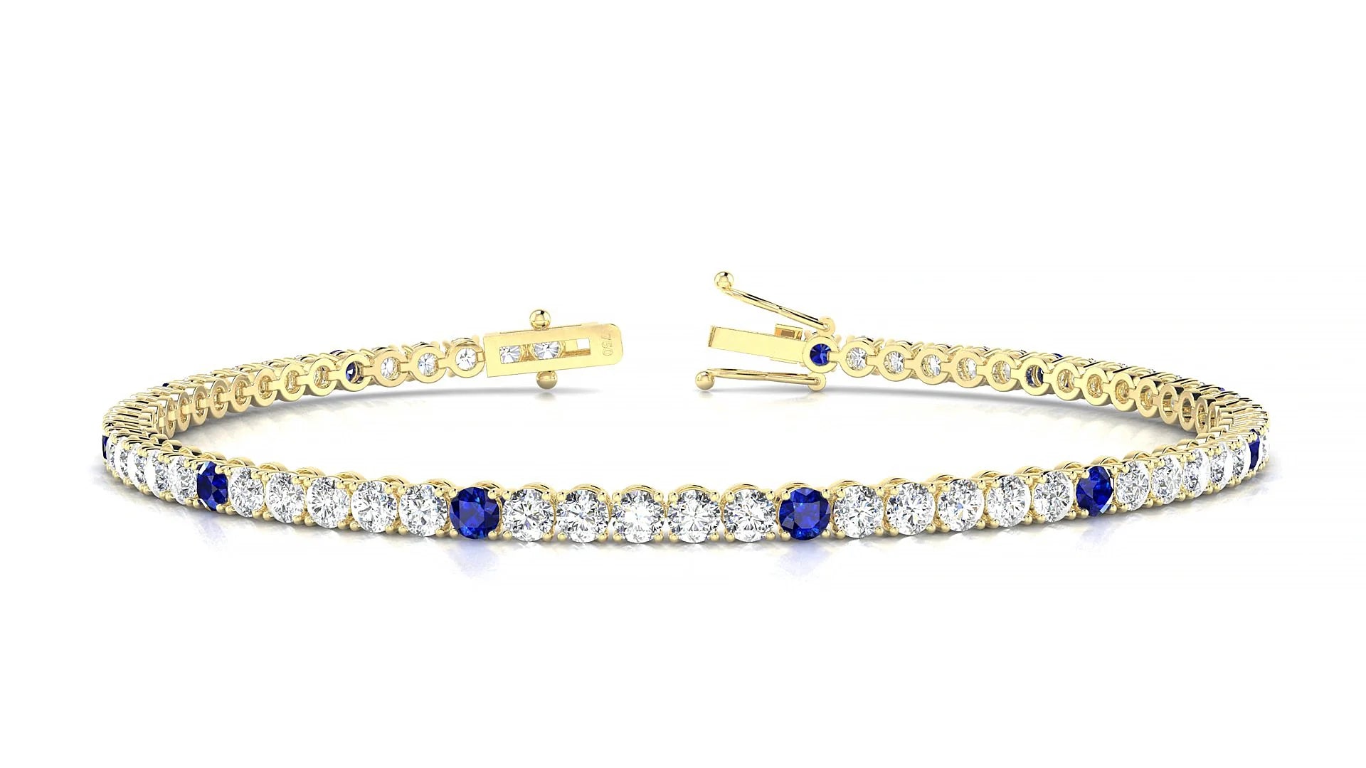 Firenze 1-5 | 18k Yellow Gold 2.5 mm Round Natural Sapphire & Diamond Tennis Bracelet