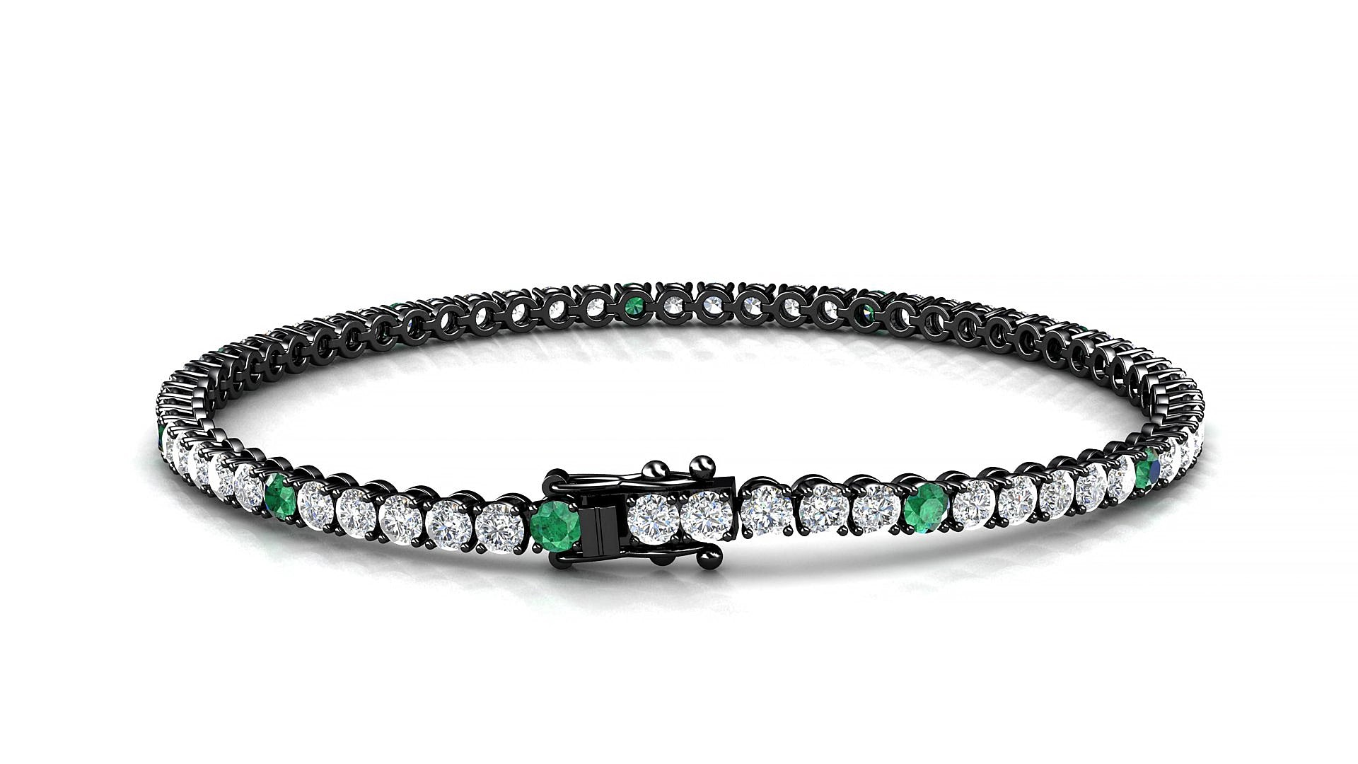 Firenze 1-5 | 18k Black Gold 2.5 mm Round Natural Emerald & Diamond 19 cm Tennis Bracelet