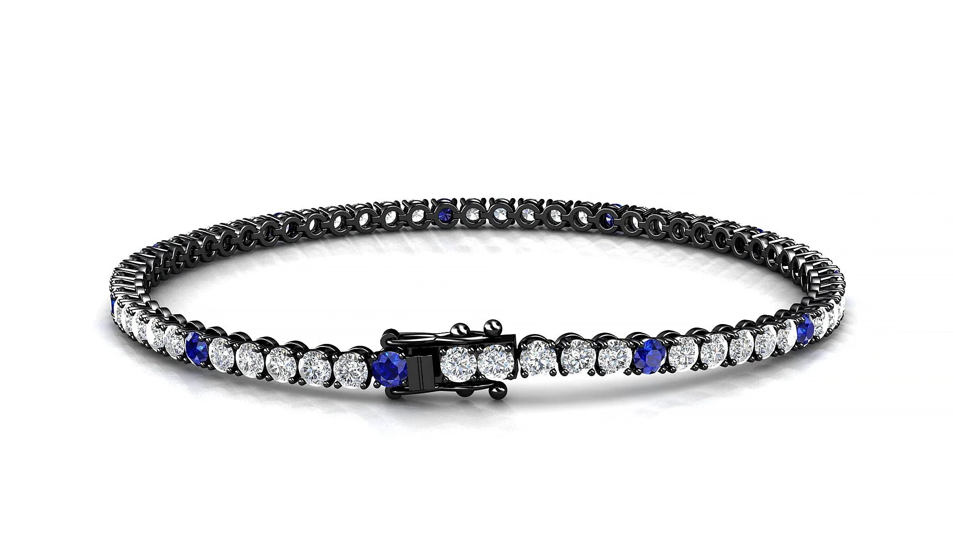 Firenze 1-5 | 18k Black Gold 2.5 mm Round Natural Sapphire & Diamond Tennis Bracelet