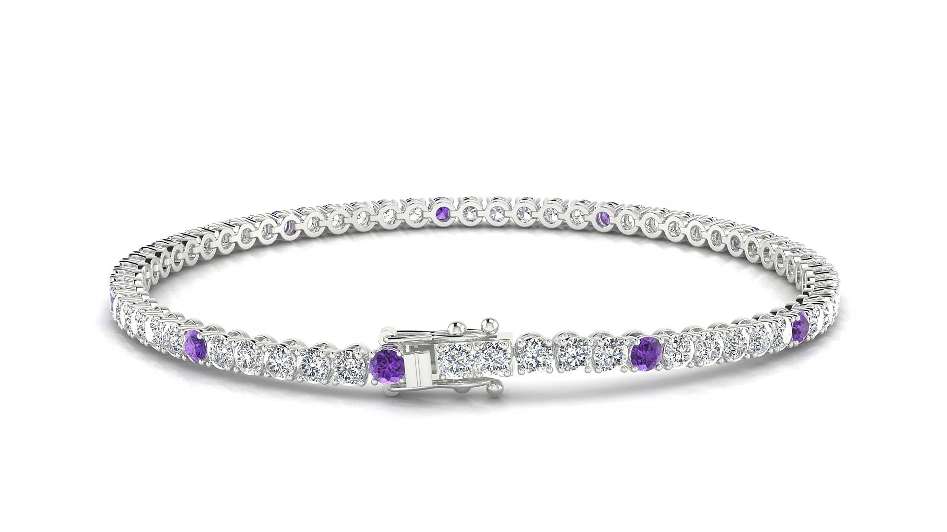 Firenze 1-5 | 18k White Gold 2.5 mm Round Natural Amethyst & Diamond Tennis Bracelet