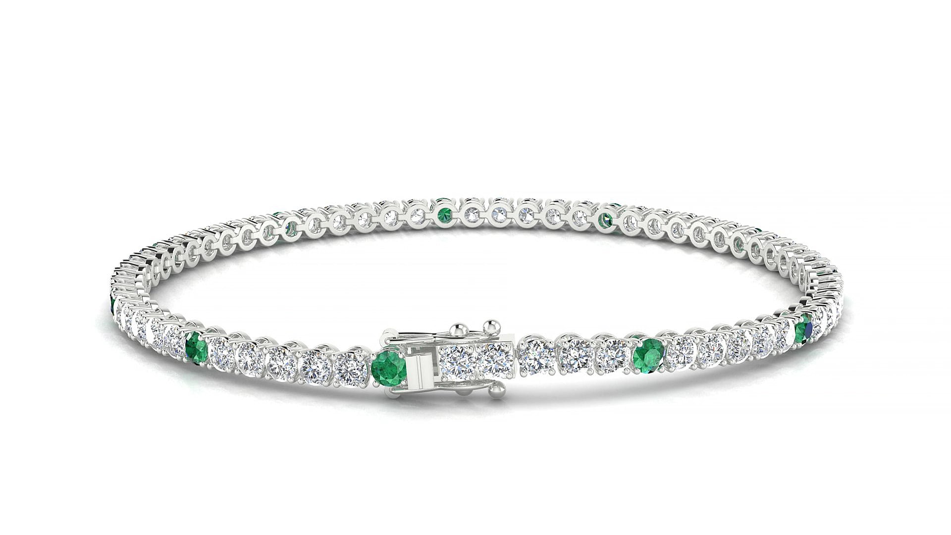Firenze 1-5 | 18k White Gold 2.5 mm Round Natural Emerald & Diamond 17 cm Tennis Bracelet