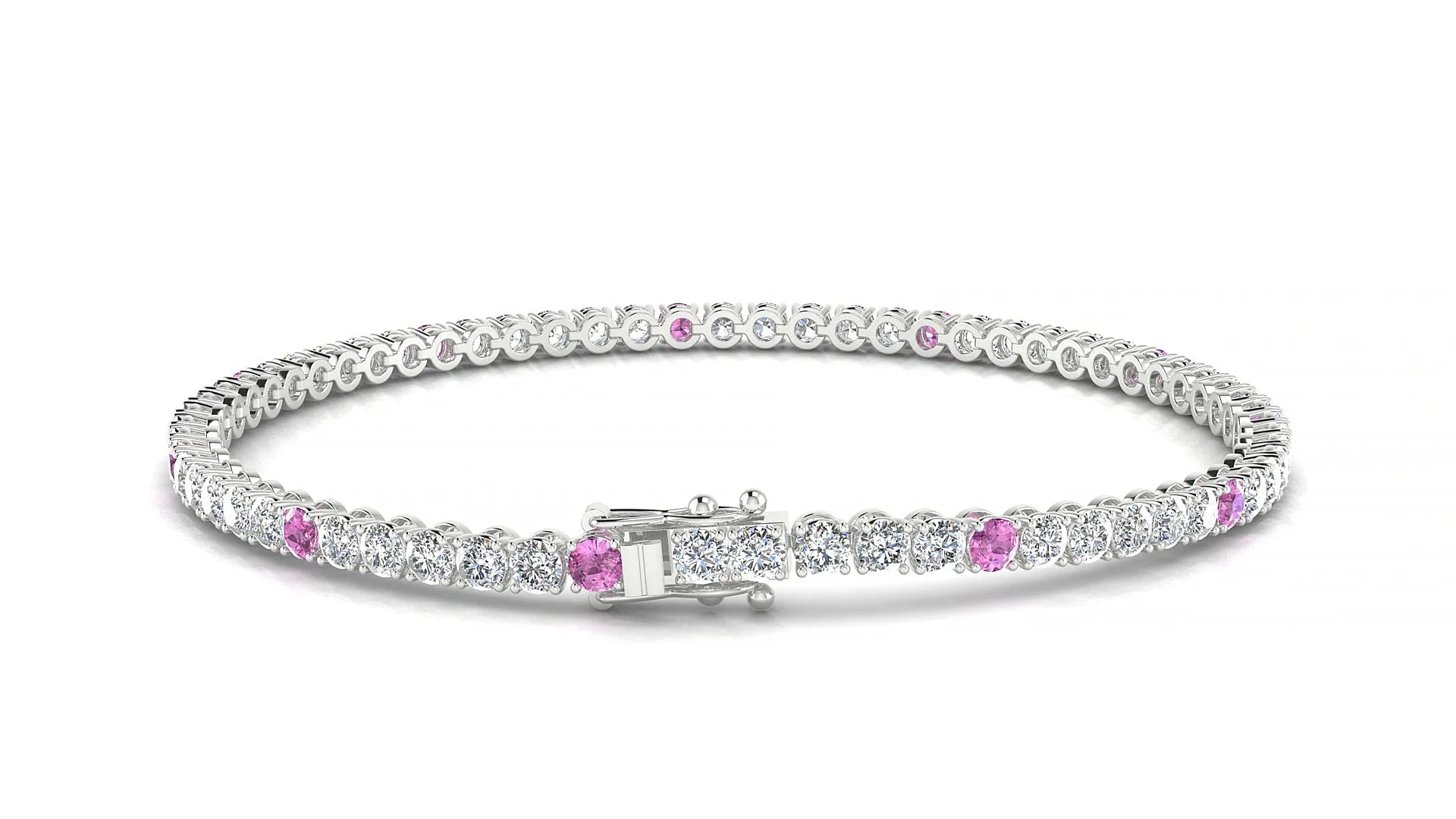 Firenze 1-5 | 18k White Gold 2.5 mm Round Natural Pink Sapphire & Diamond Tennis Bracelet