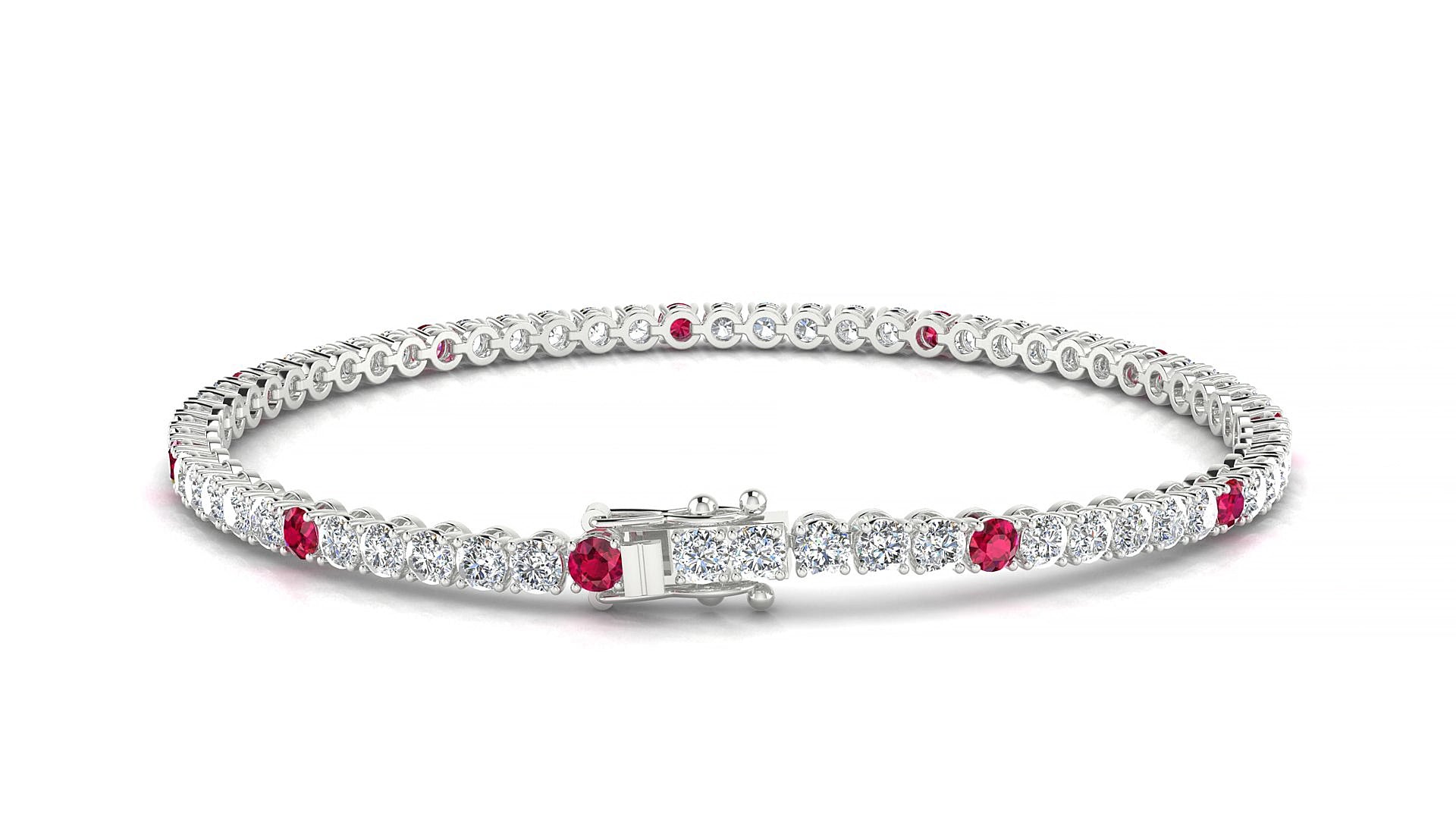 Firenze 1-5 | 18k White Gold 2.5 mm Round Natural Ruby & Diamond 15 cm Tennis Bracelet
