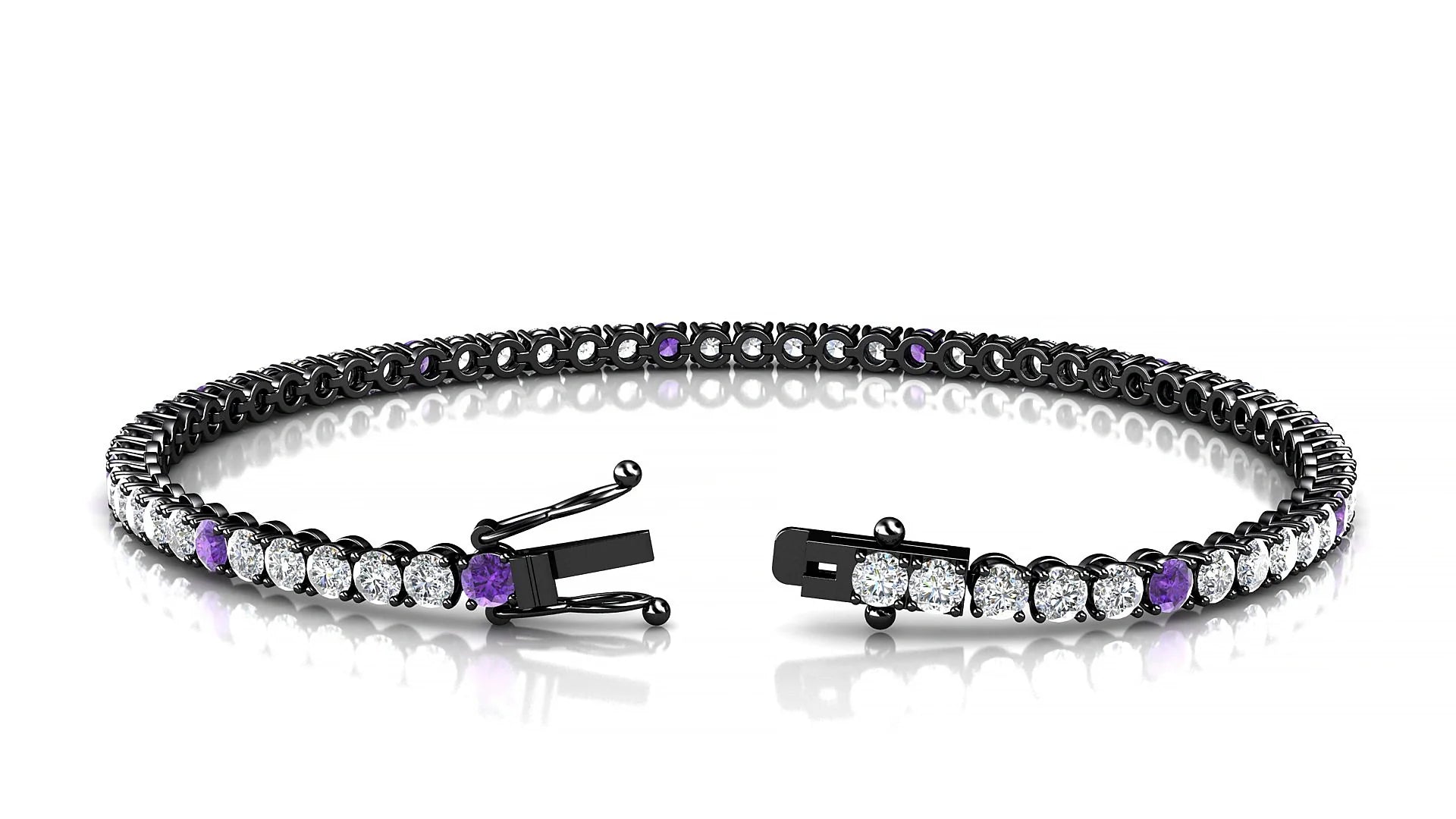 Firenze 1-5 | 18k Black Gold 2.5 mm Round Natural Amethyst & Diamond Tennis Bracelet