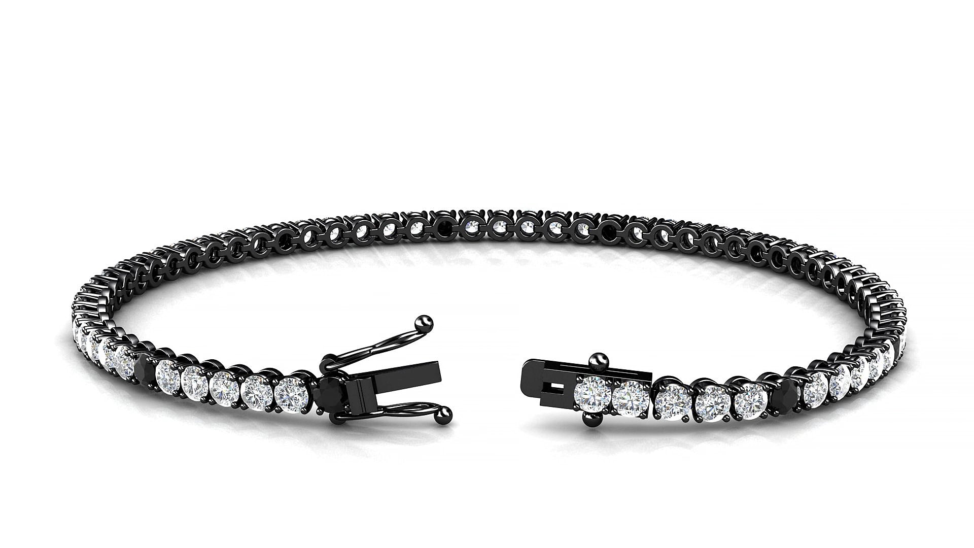 Firenze 1-5 | 18k Black Gold 2.5 mm Round Natural Black Diamond & Diamond 15 cm Tennis Bracelet