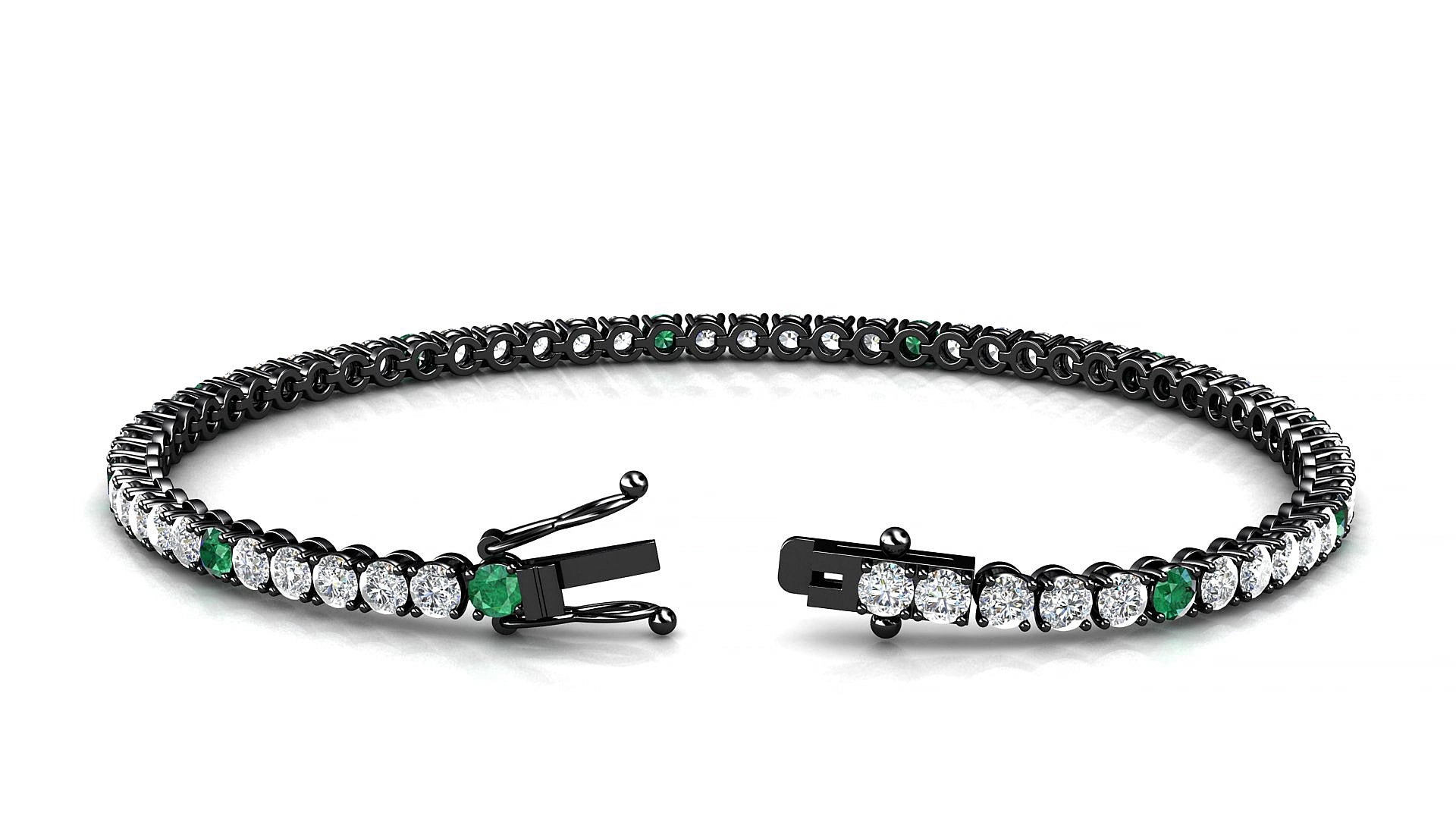 Firenze 1-5 | 18k Black Gold 2.5 mm Round Natural Emerald & Diamond 17 cm Tennis Bracelet