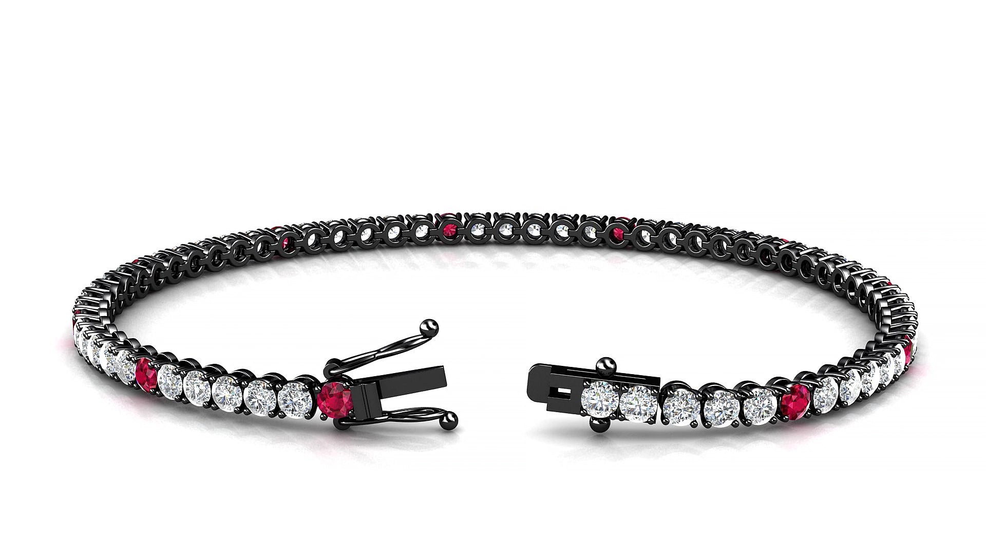 Firenze 1-5 | 18k Black Gold 2.5 mm Round Natural Ruby & Diamond 15 cm Tennis Bracelet