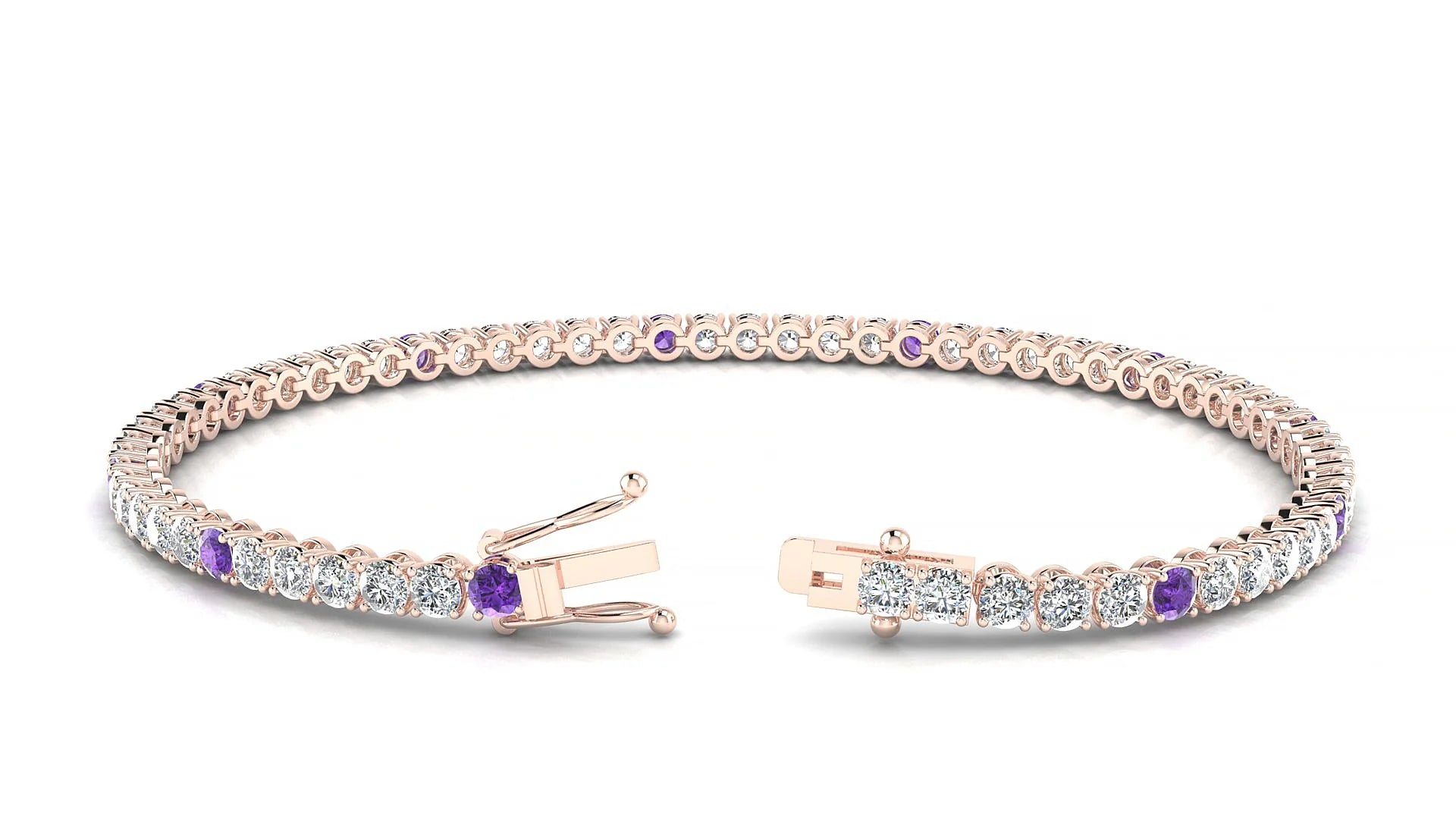 Firenze 1-5 | 18k Rose Gold 2.5 mm Round Natural Amethyst & Diamond Tennis Bracelet