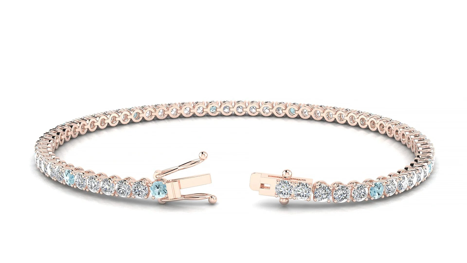 Firenze 1-5 | 18k Rose Gold 2.5 mm Round Natural Aquamarine & Diamond Tennis Bracelet