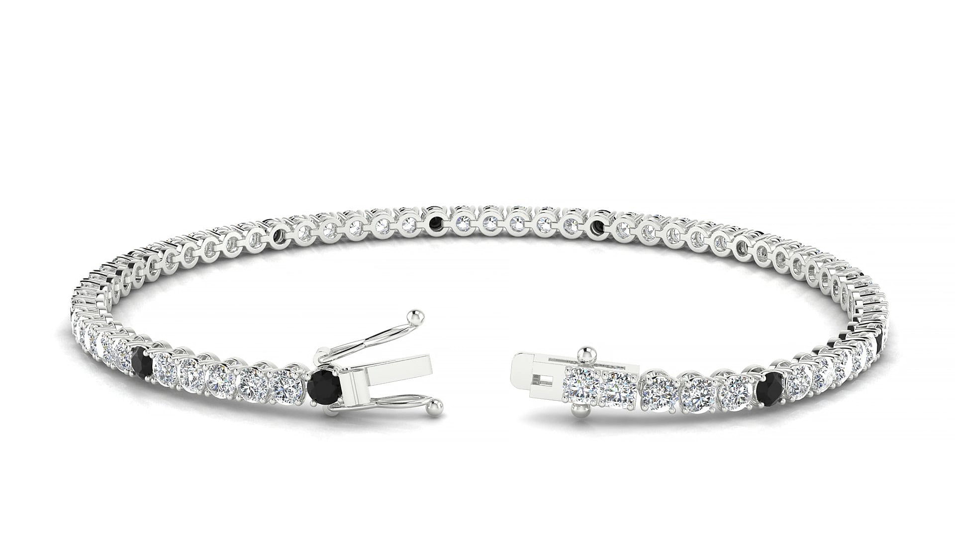 Firenze 1-5 | 18k White Gold 2.5 mm Round Natural Black Diamond & Diamond 15 cm Tennis Bracelet
