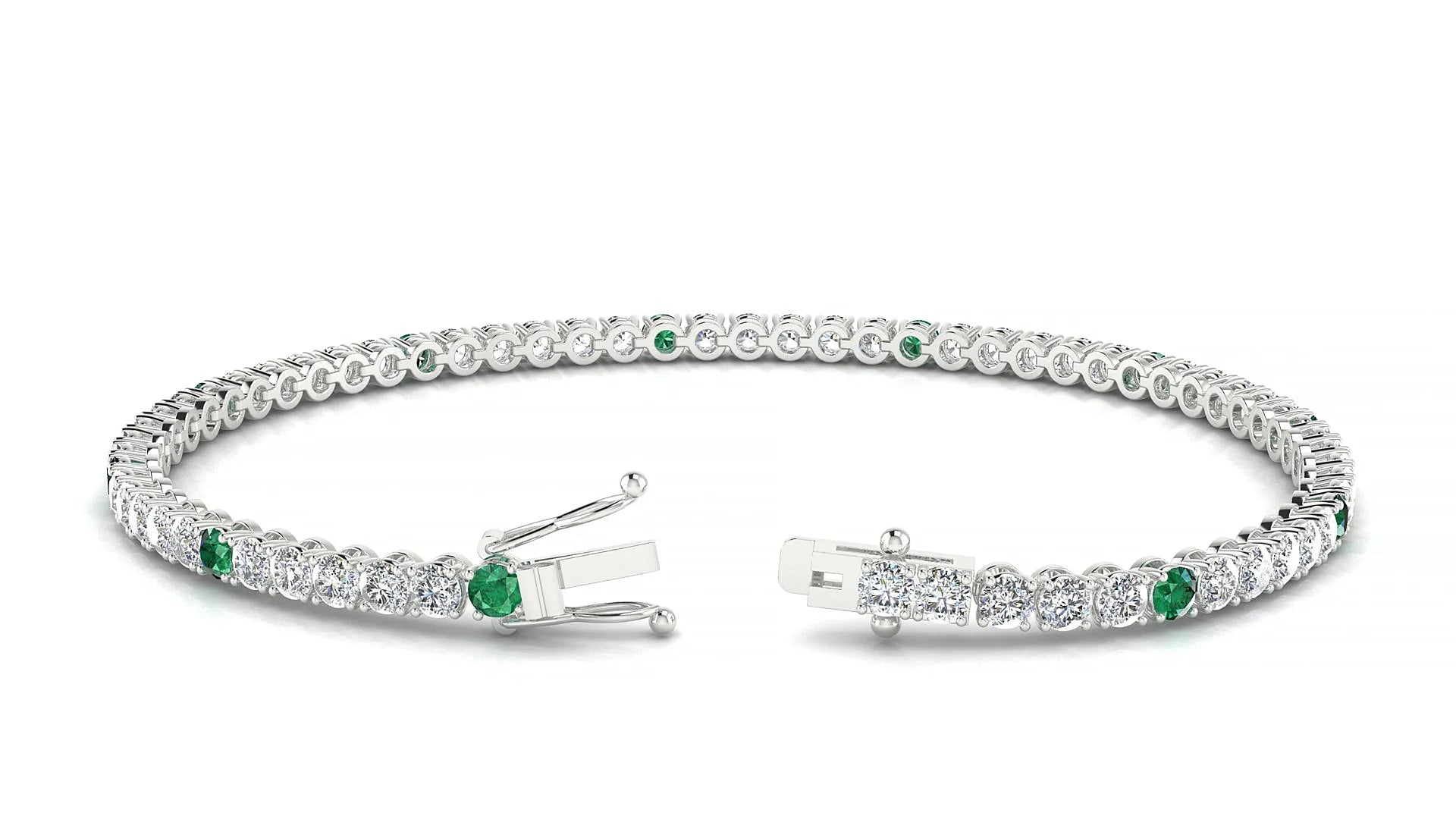 Firenze 1-5 | 18k White Gold 2.5 mm Round Natural Emerald & Diamond Tennis Bracelet