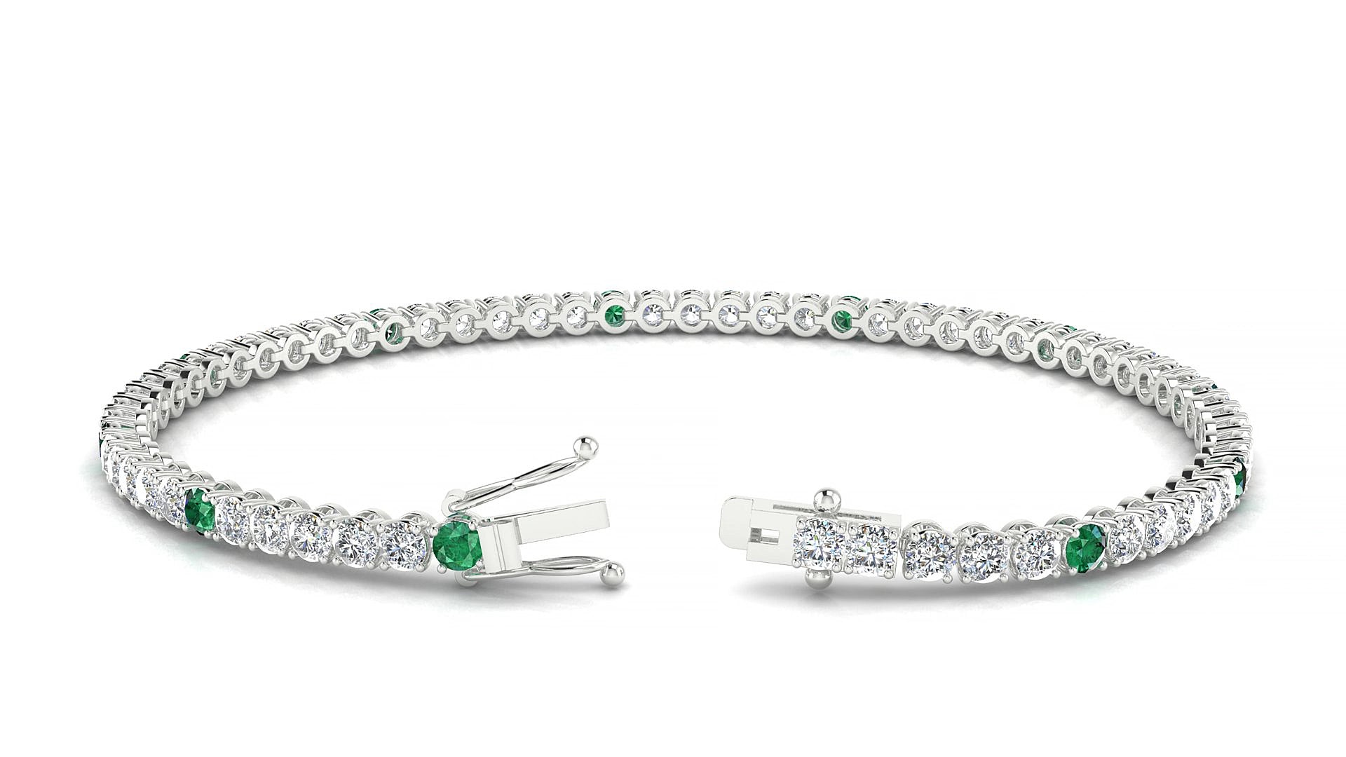 Firenze 1-5 | 18k White Gold 2.5 mm Round Natural Emerald & Diamond 17 cm Tennis Bracelet