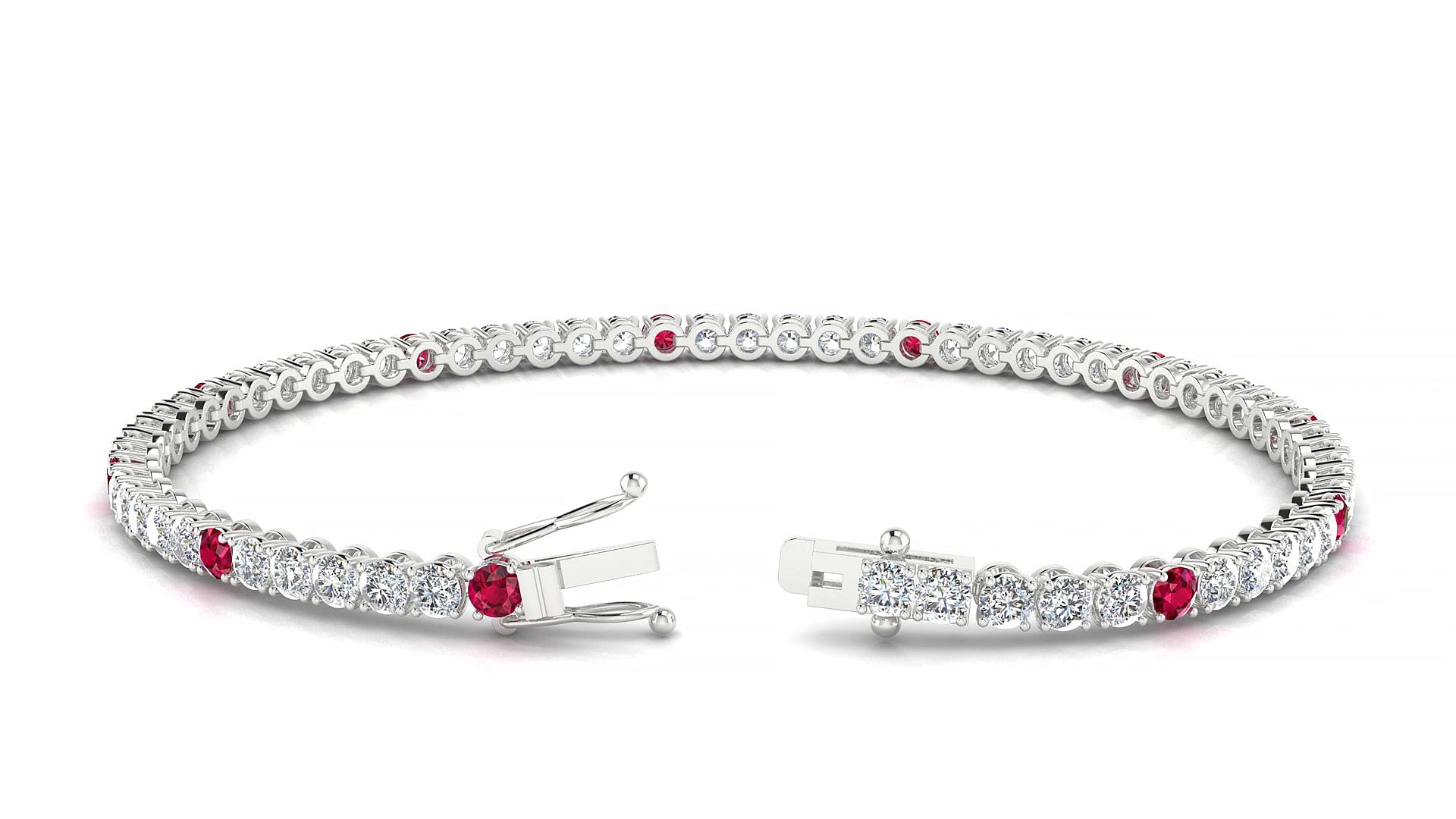 Firenze 1-5 | 18k White Gold 2.5 mm Round Natural Ruby & Diamond 15 cm Tennis Bracelet