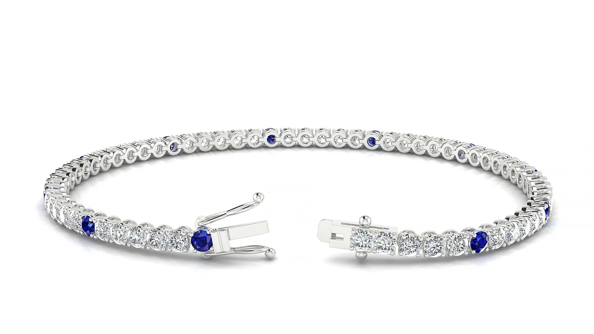 Firenze 1-5 | 18k White Gold 2.5 mm Round Natural Sapphire & Diamond Tennis Bracelet