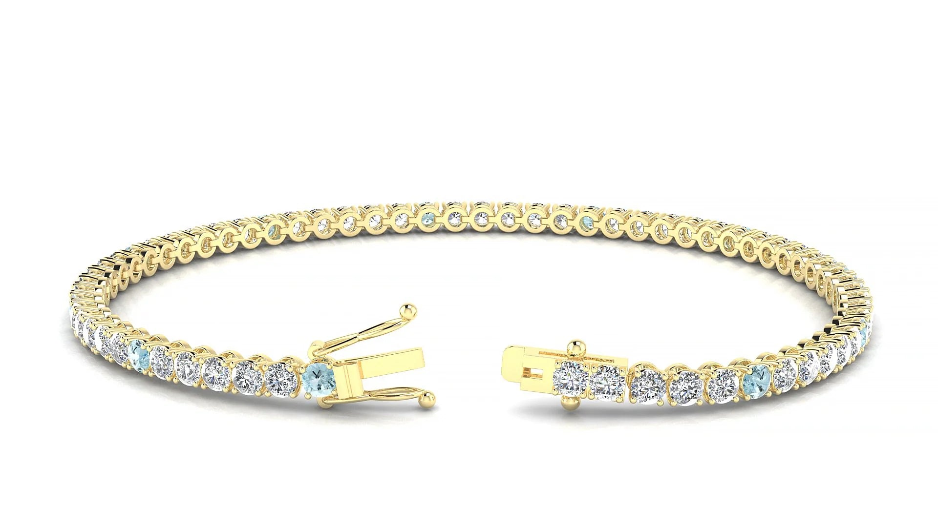 Firenze 1-5 | 18k Yellow Gold 2.5 mm Round Natural Aquamarine & Diamond Tennis Bracelet