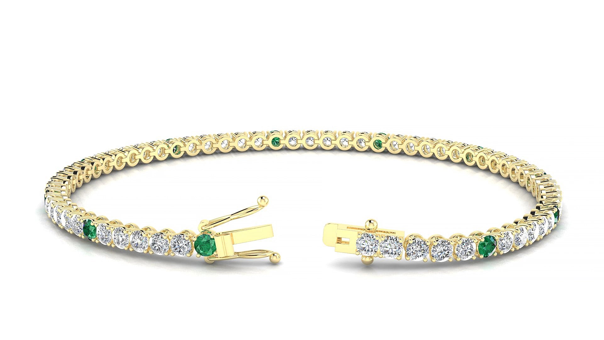 Firenze 1-5 | 18k Yellow Gold 2.5 mm Round Natural Emerald & Diamond 19 cm Tennis Bracelet