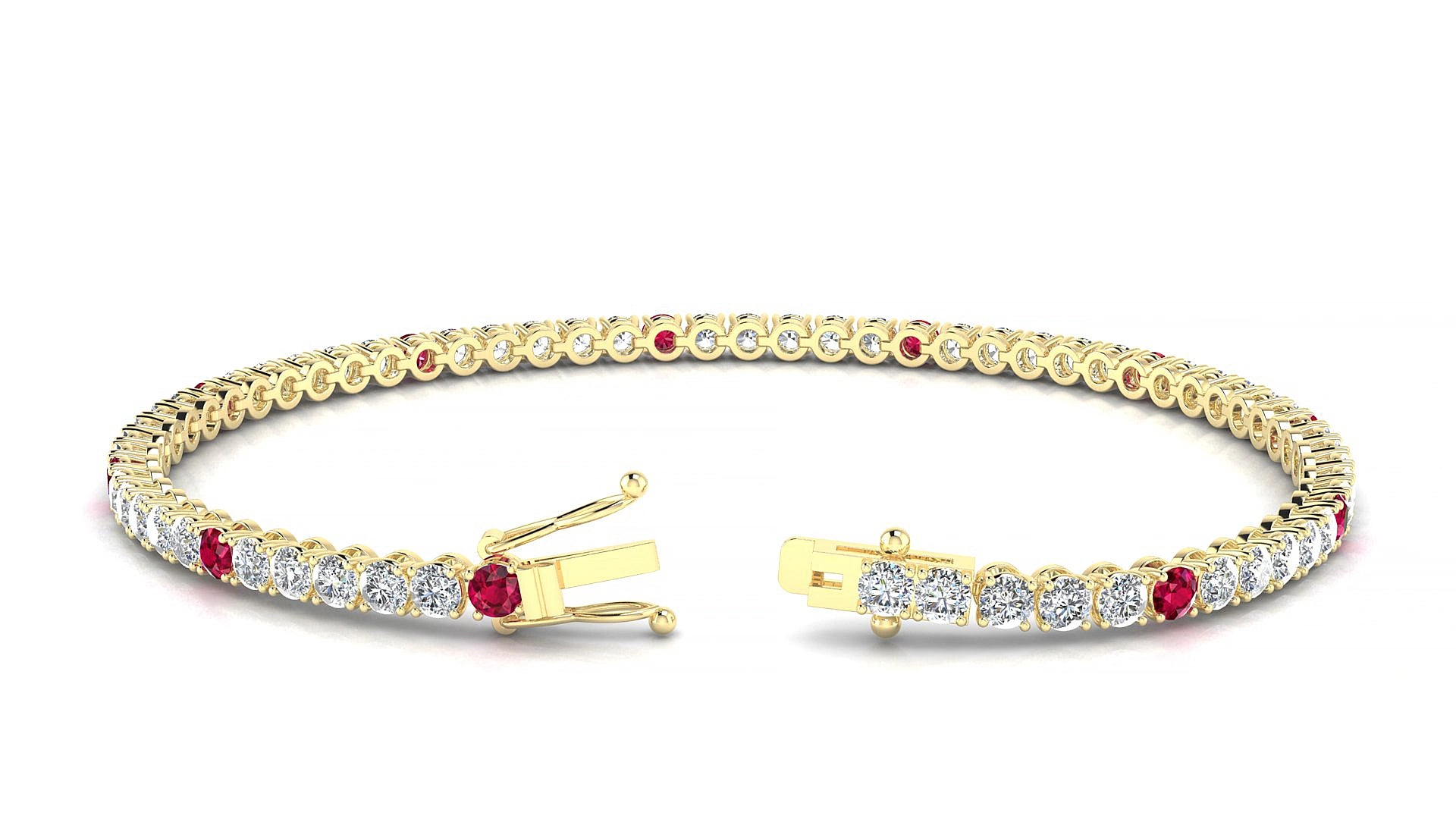 Firenze 1-5 | 18k Yellow Gold 2.5 mm Round Natural Ruby & Diamond 15 cm Tennis Bracelet