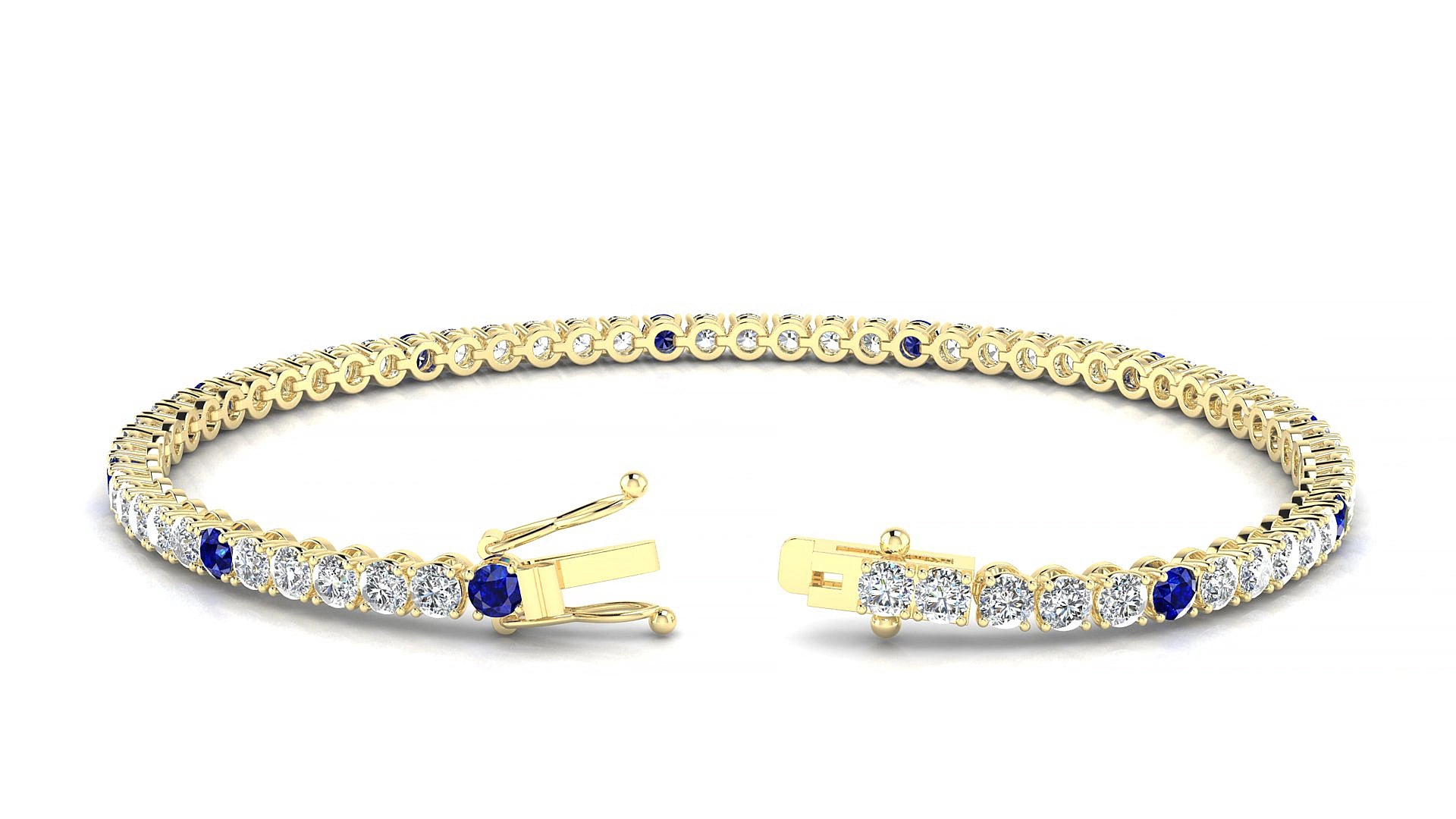Firenze 1-5 | 18k Yellow Gold 2.5 mm Round Natural Sapphire & Diamond 15 cm Tennis Bracelet
