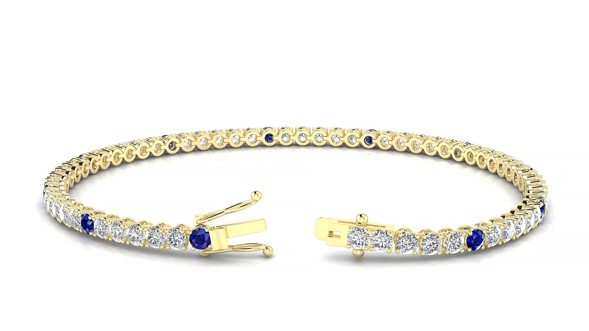 Firenze 1-5 | 18k Yellow Gold 2.5 mm Round Natural Sapphire & Diamond Tennis Bracelet