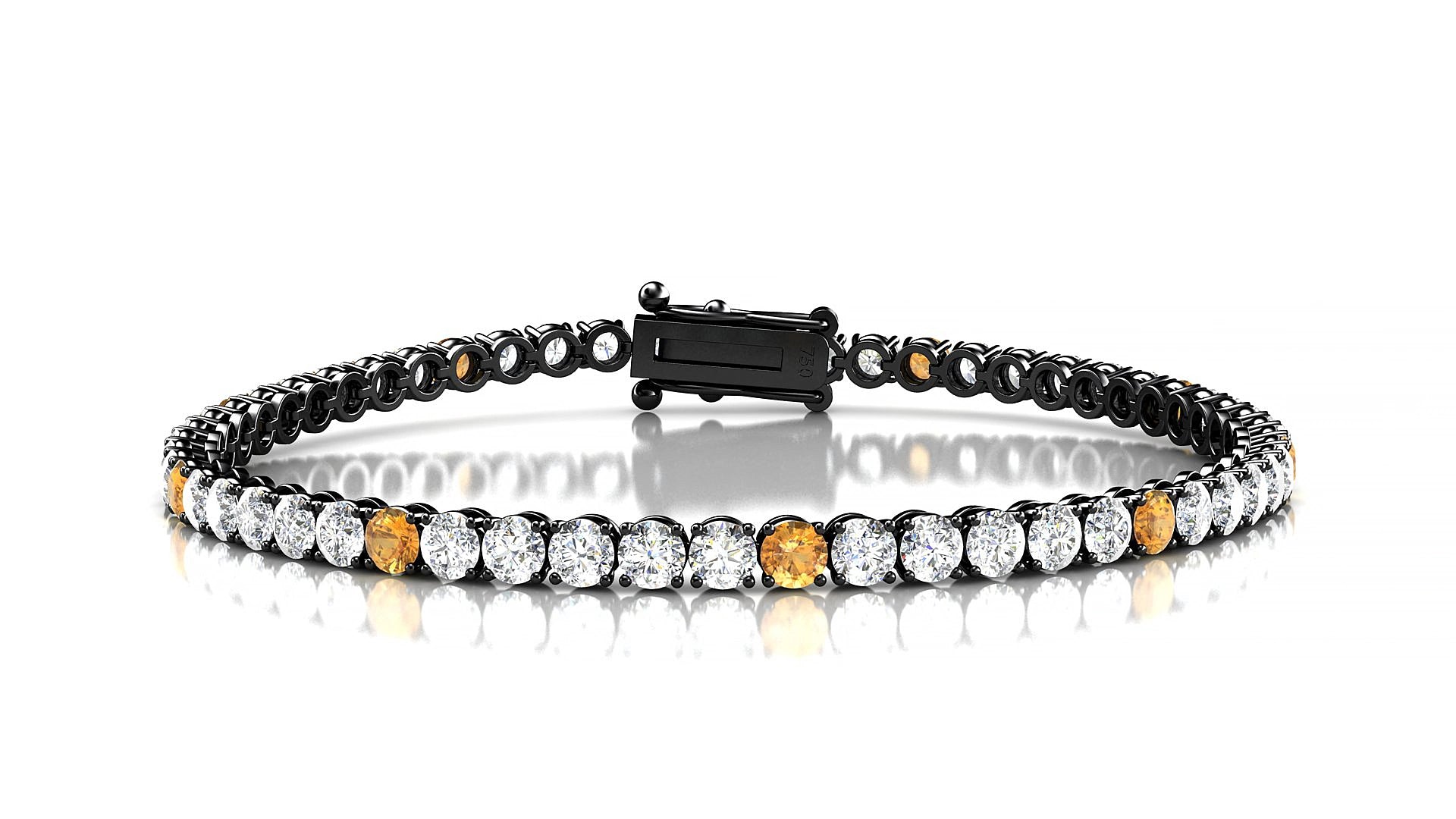 Firenze 1-5 | 18k Black Gold 3 mm Round Natural Citrine & Diamond 15 cm Tennis Bracelet