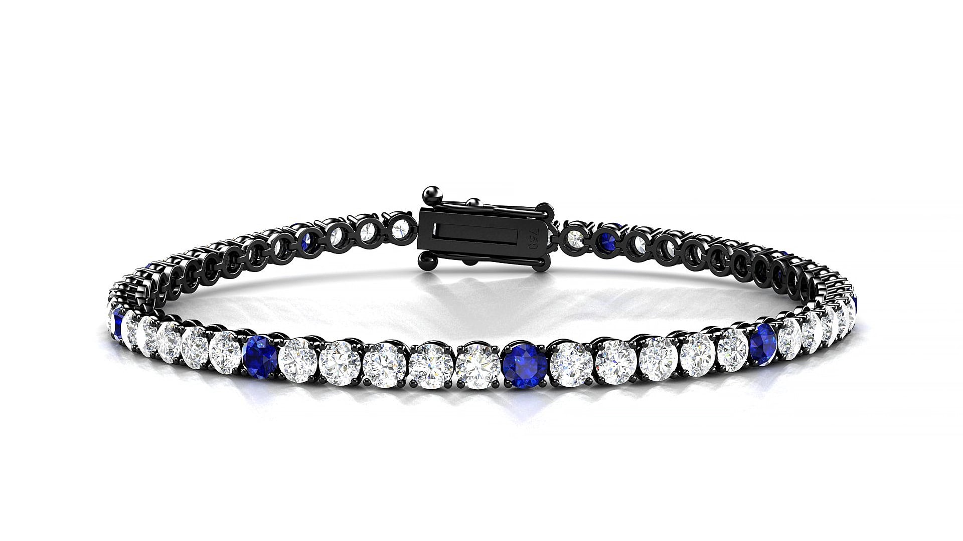 Firenze 1-5 | 18k Black Gold 3 mm Round Natural Sapphire & Diamond 15 cm Tennis Bracelet
