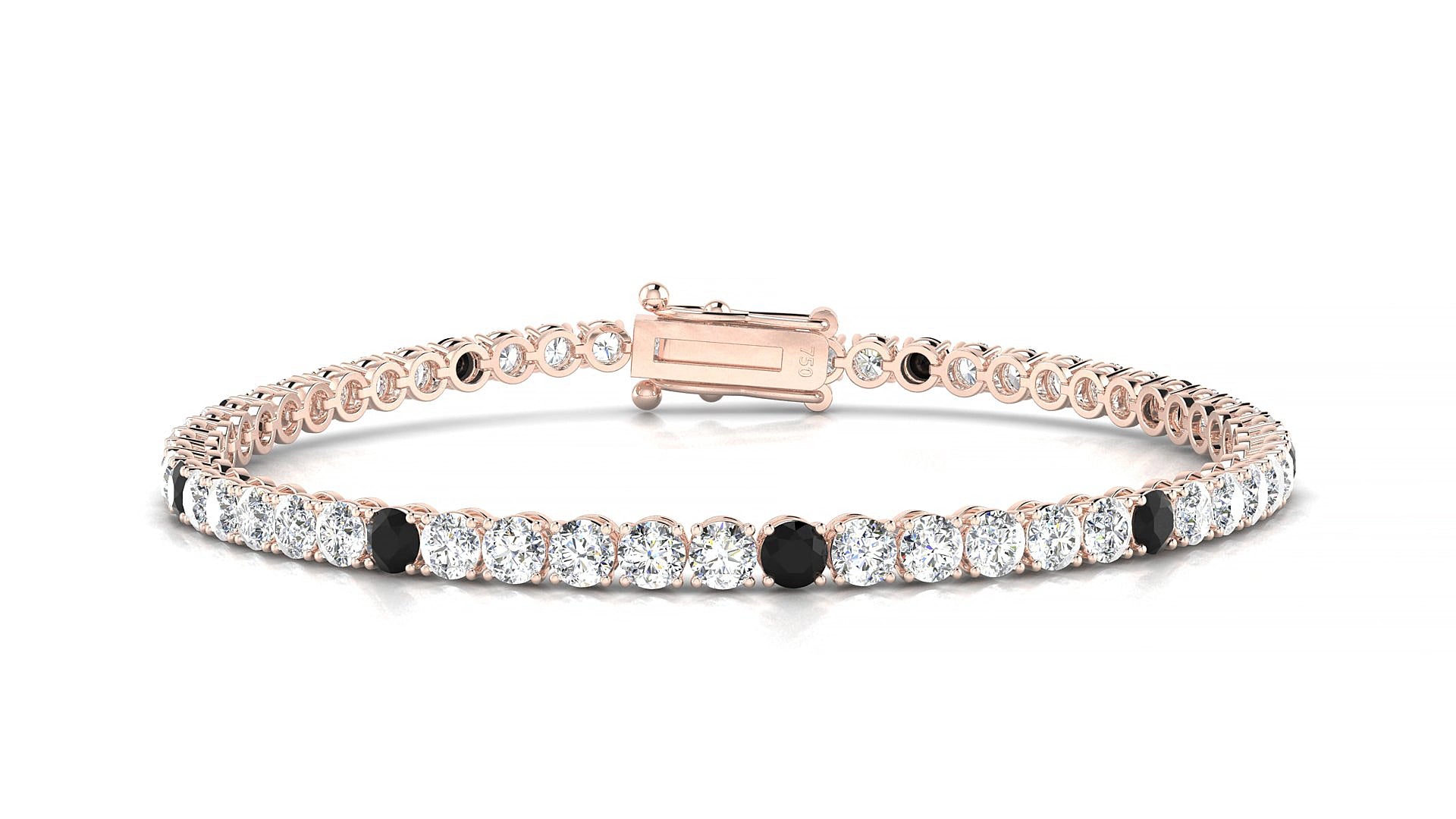 Firenze 1-5 | 18k Rose Gold 3 mm Round Natural Black Diamond & Diamond 15 cm Tennis Bracelet