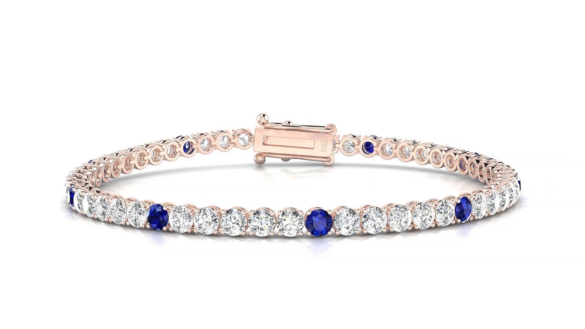 Firenze 1-5 | 18k Rose Gold 3 mm Round Natural Sapphire & Diamond Tennis Bracelet
