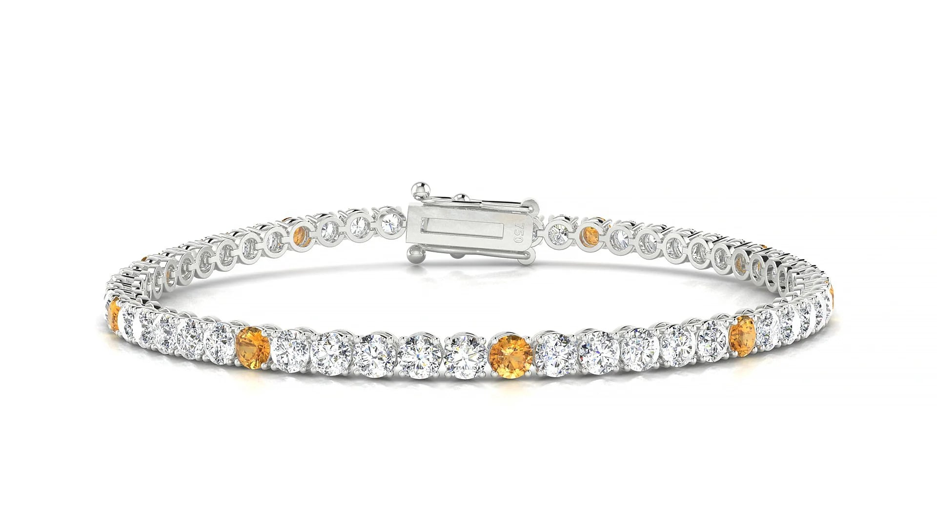 Firenze 1-5 | 18k White Gold 3 mm Round Natural Citrine & Diamond Tennis Bracelet