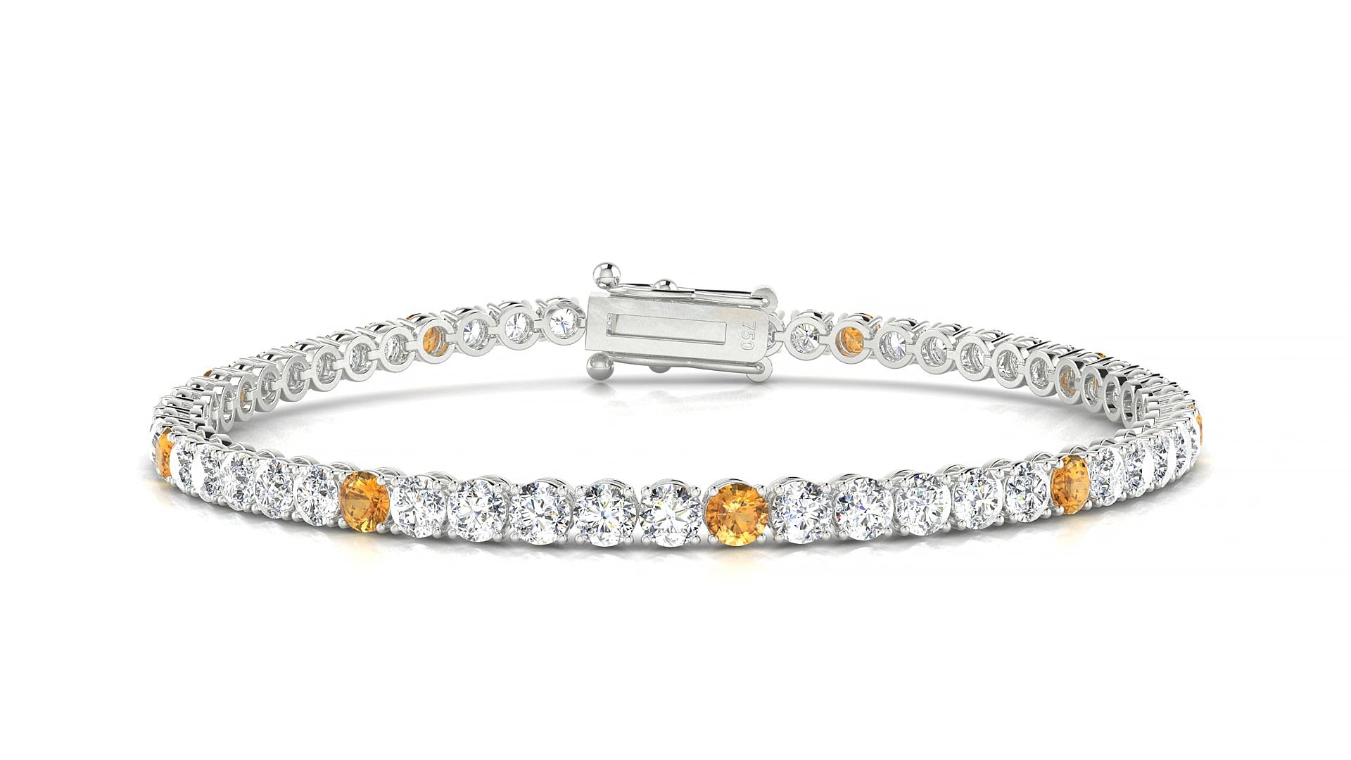 Firenze 1-5 | 18k White Gold 3 mm Round Natural Citrine & Diamond 15 cm Tennis Bracelet