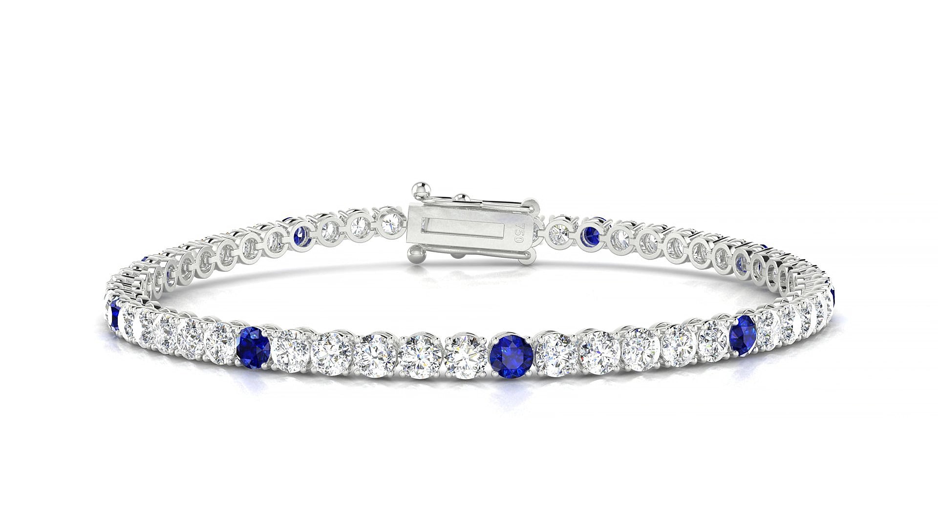 Firenze 1-5 | 18k White Gold 3 mm Round Natural Sapphire & Diamond 15 cm Tennis Bracelet