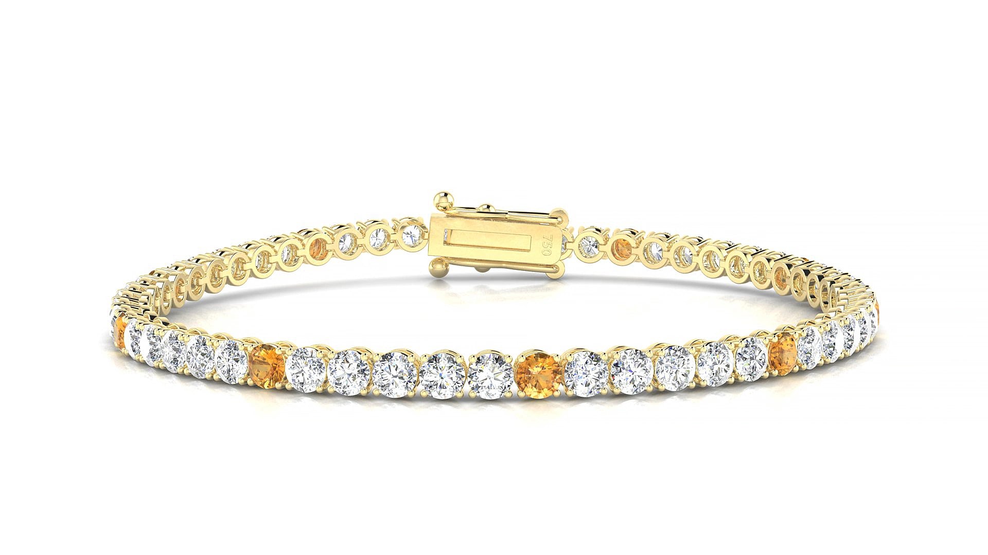 Firenze 1-5 | 18k Yellow Gold 3 mm Round Natural Citrine & Diamond 15 cm Tennis Bracelet