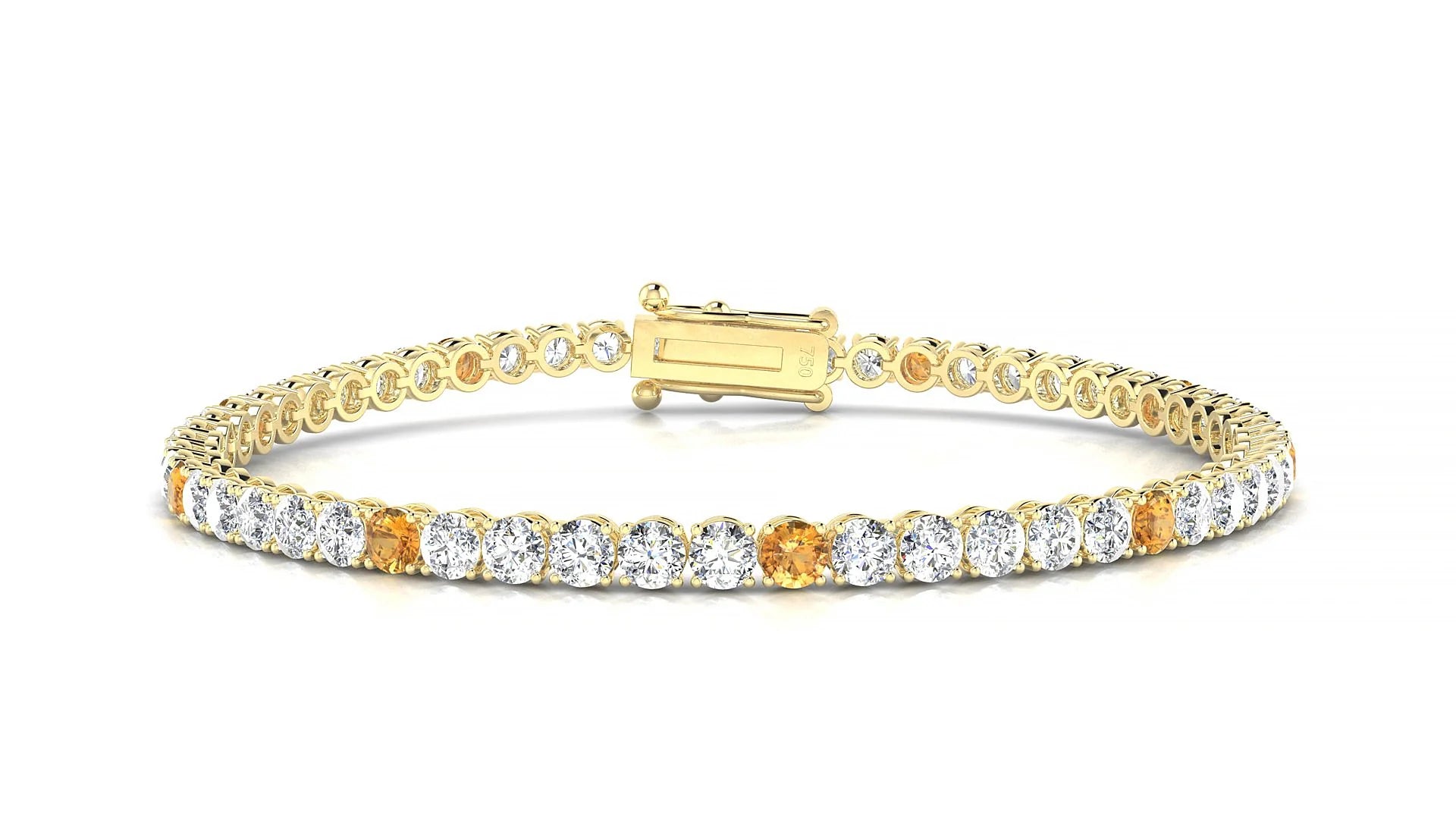 Firenze 1-5 | 18k Yellow Gold 3 mm Round Natural Citrine & Diamond Tennis Bracelet