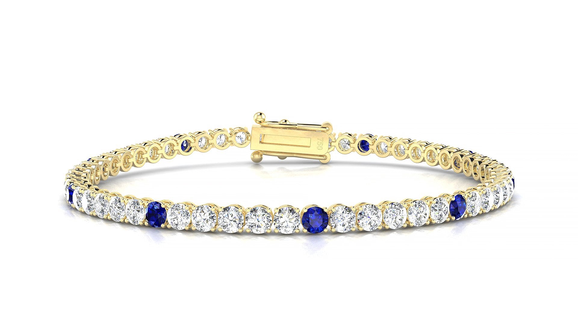 Firenze 1-5 | 18k Yellow Gold 3 mm Round Natural Sapphire & Diamond 15 cm Tennis Bracelet