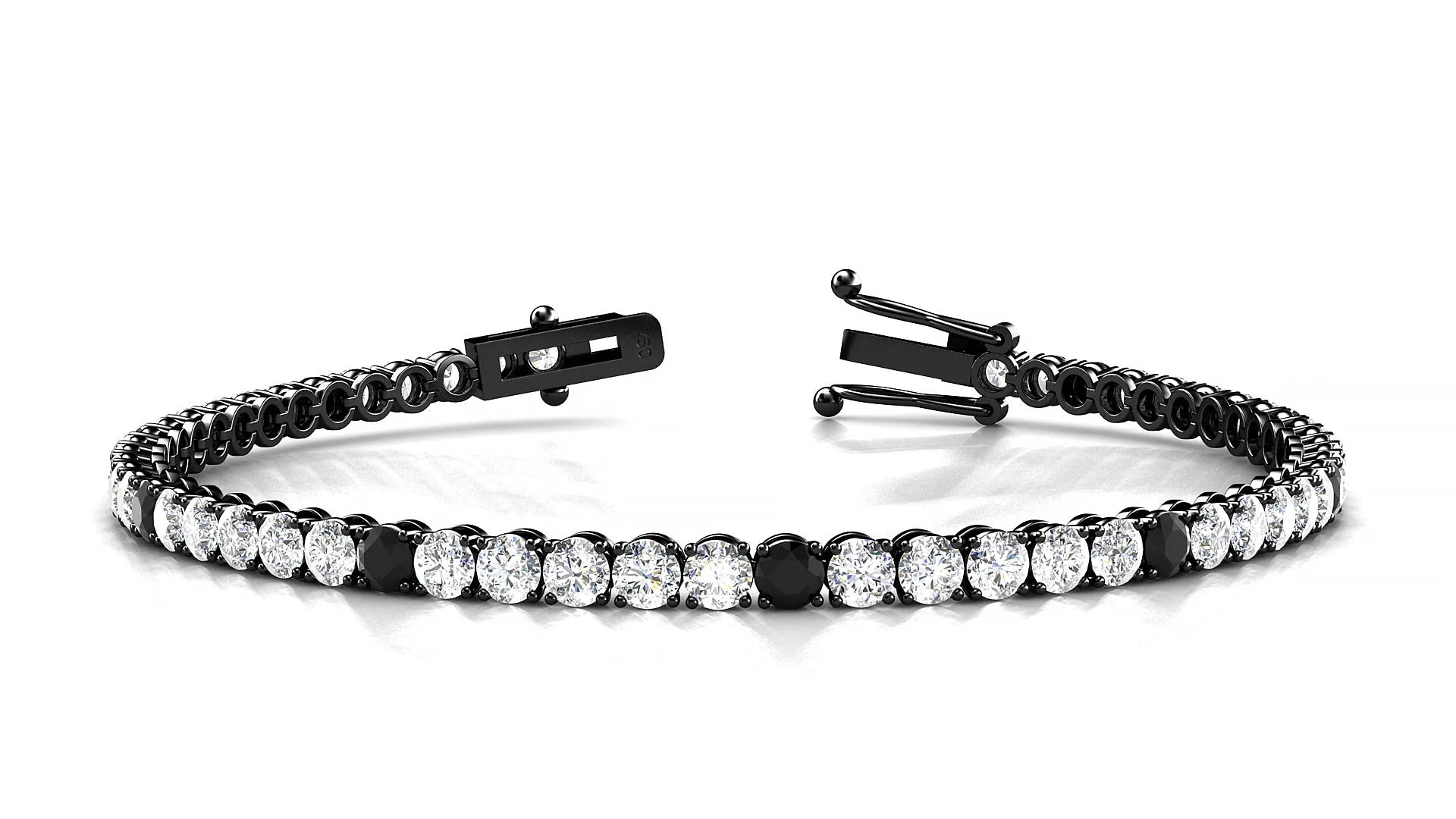 Firenze 1-5 | 18k Black Gold 3 mm Round Natural Black Diamond & Diamond Tennis Bracelet