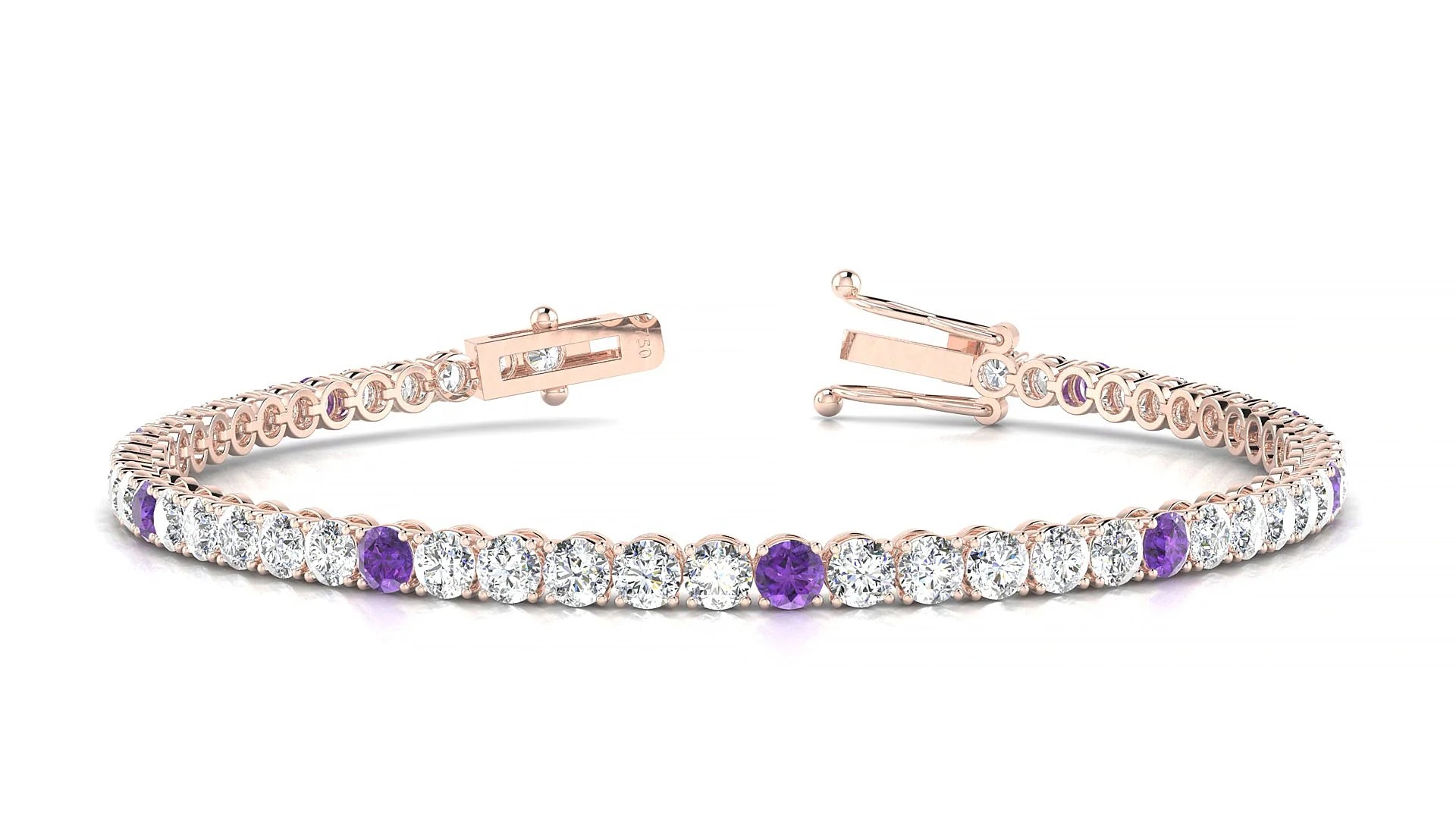 Firenze 1-5 | 18k Rose Gold 3 mm Round Natural Amethyst & Diamond Tennis Bracelet