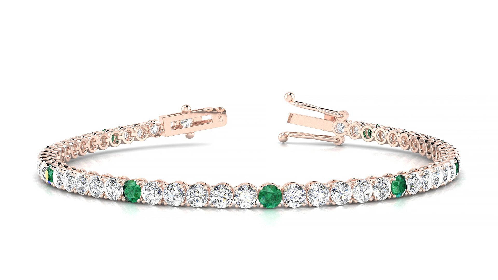 Firenze 1-5 | 18k Rose Gold 3 mm Round Natural Emerald & Diamond 15 cm Tennis Bracelet