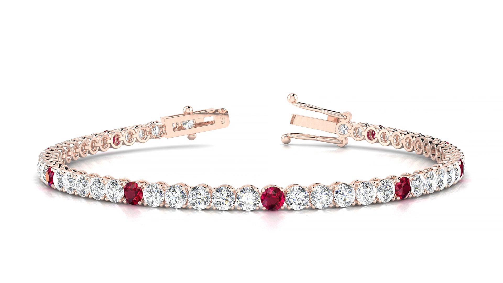Firenze 1-5 | 18k Rose Gold 3 mm Round Natural Ruby & Diamond 15 cm Tennis Bracelet