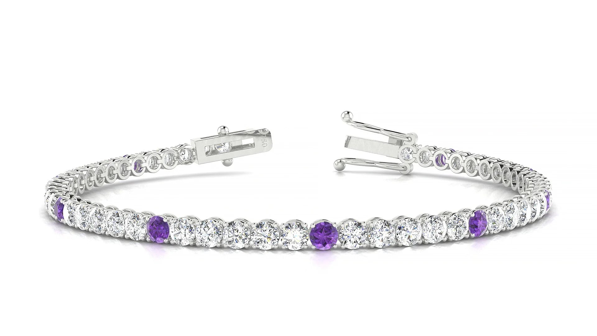 Firenze 1-5 | 18k White Gold 3 mm Round Natural Amethyst & Diamond Tennis Bracelet