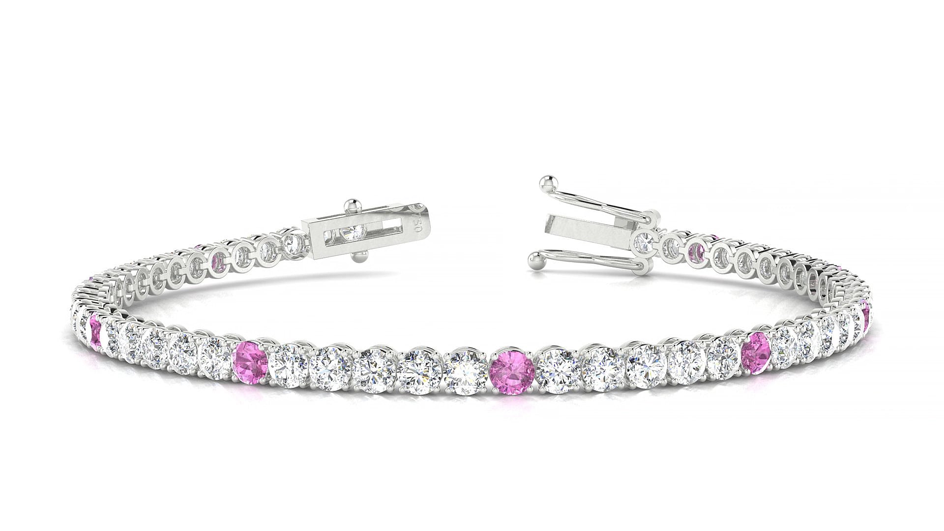 Firenze 1-5 | 18k White Gold 3 mm Round Natural Pink Sapphire & Diamond 15 cm Tennis Bracelet