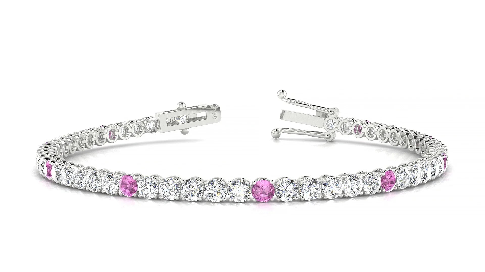 Firenze 1-5 | 18k White Gold 3 mm Round Natural Pink Sapphire & Diamond Tennis Bracelet